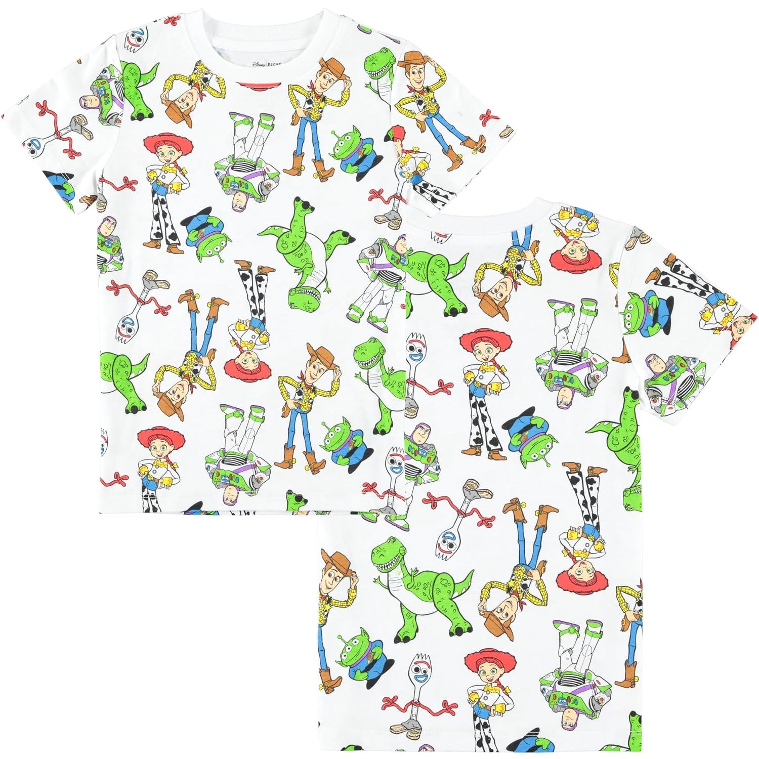 Disney Toy Story Boys Short Sleeve T-Shirt - All Over Print T-Shirt - Woody, Buzz, Forky, Jessie, Rex and Aliens