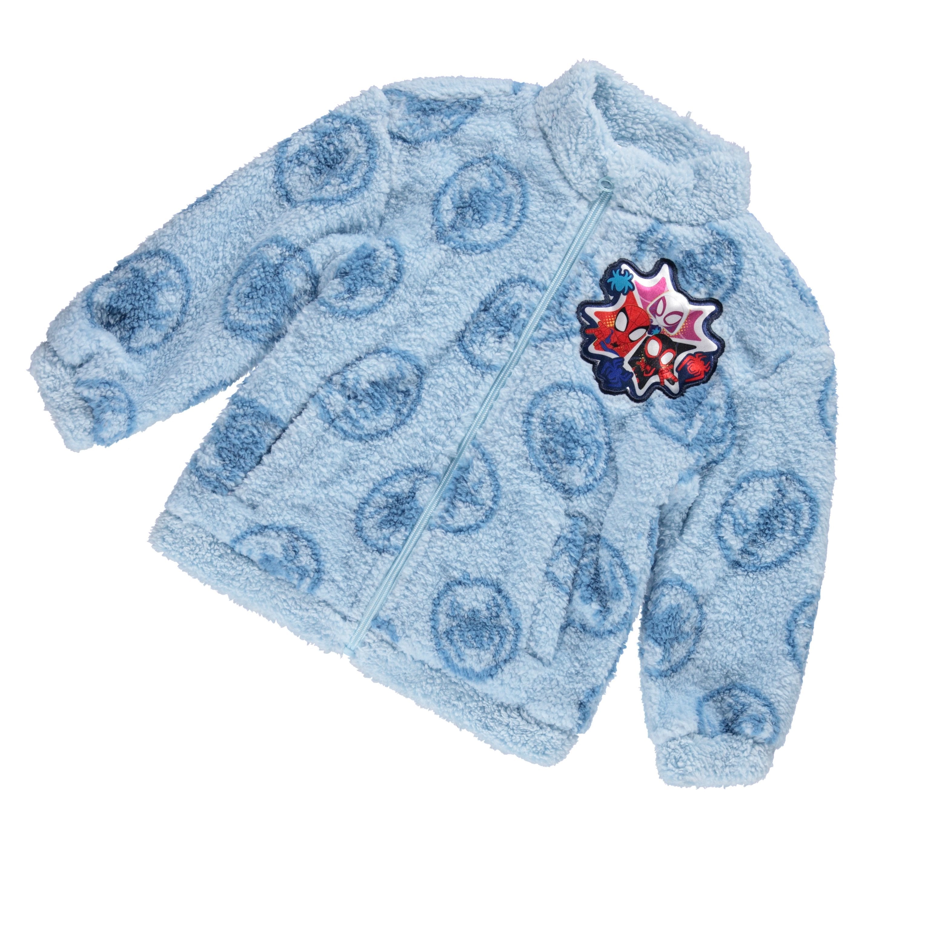 Marvel Spidey and His Amazing Friends Boys Sherpa Zip Up Jacket Fleece Coat Toddler Sizes 2T-5T