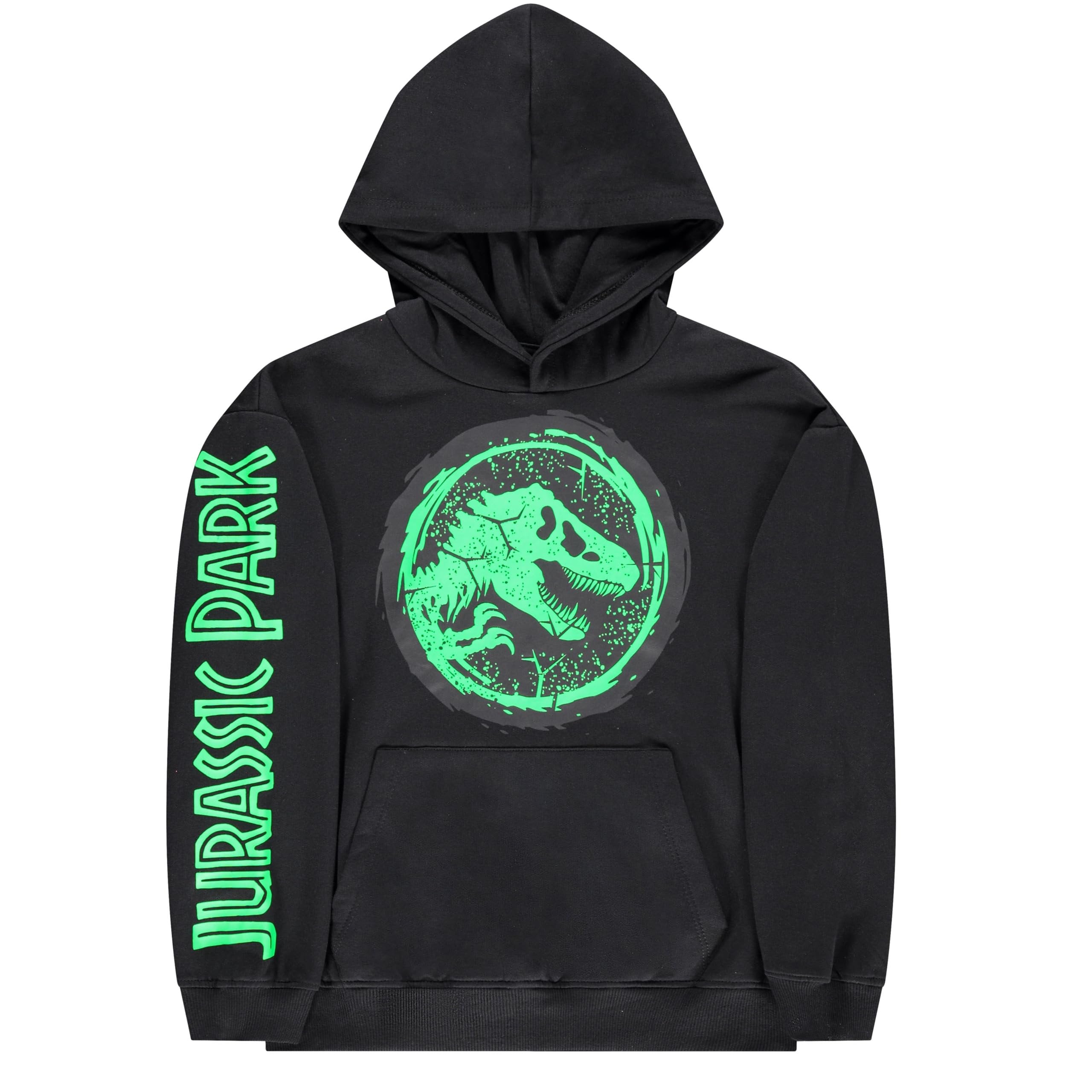 Jurassic World Boys Pullover Hoodie, Dinosaur Graphic Fleece Sweatshirt, Black, Sizes 4–20