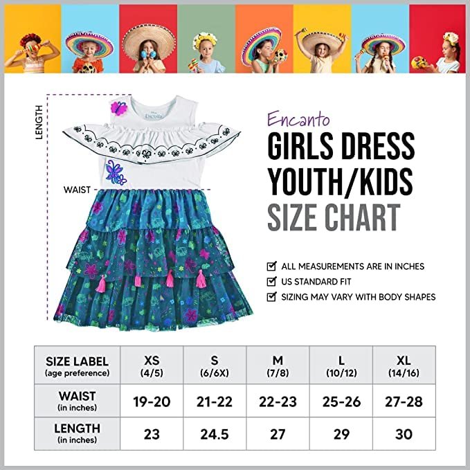 DISNEY Girls Lavender Tutu Flower Dress - Encanto Inspired Isabela Costume Dress Lilac- Sizes XS-XL