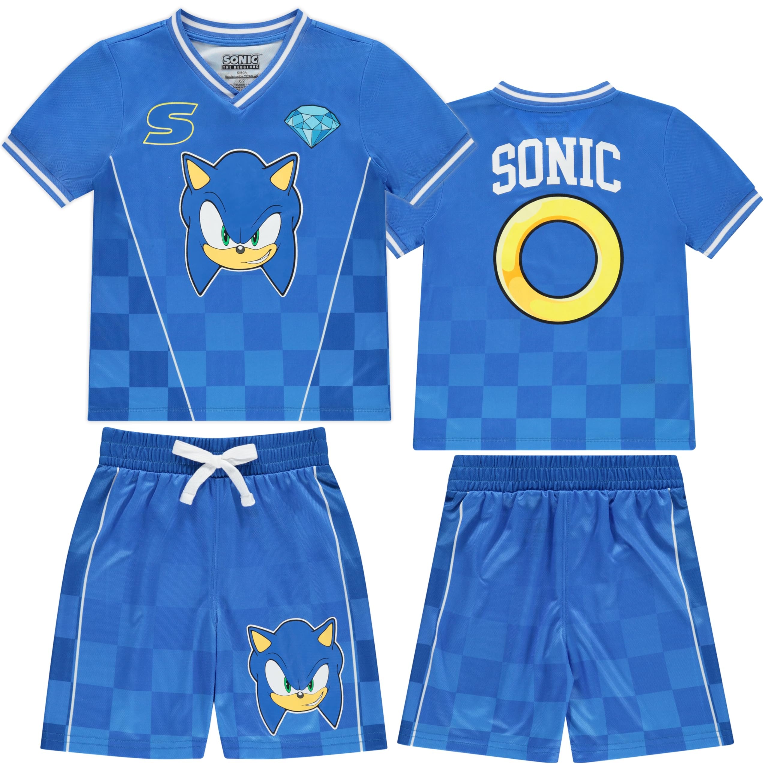 SEGA Boys' Sonic the Hedgehog Boys Soccer Mesh Jersey Tee & Short 2pc Set - Boy 4-20