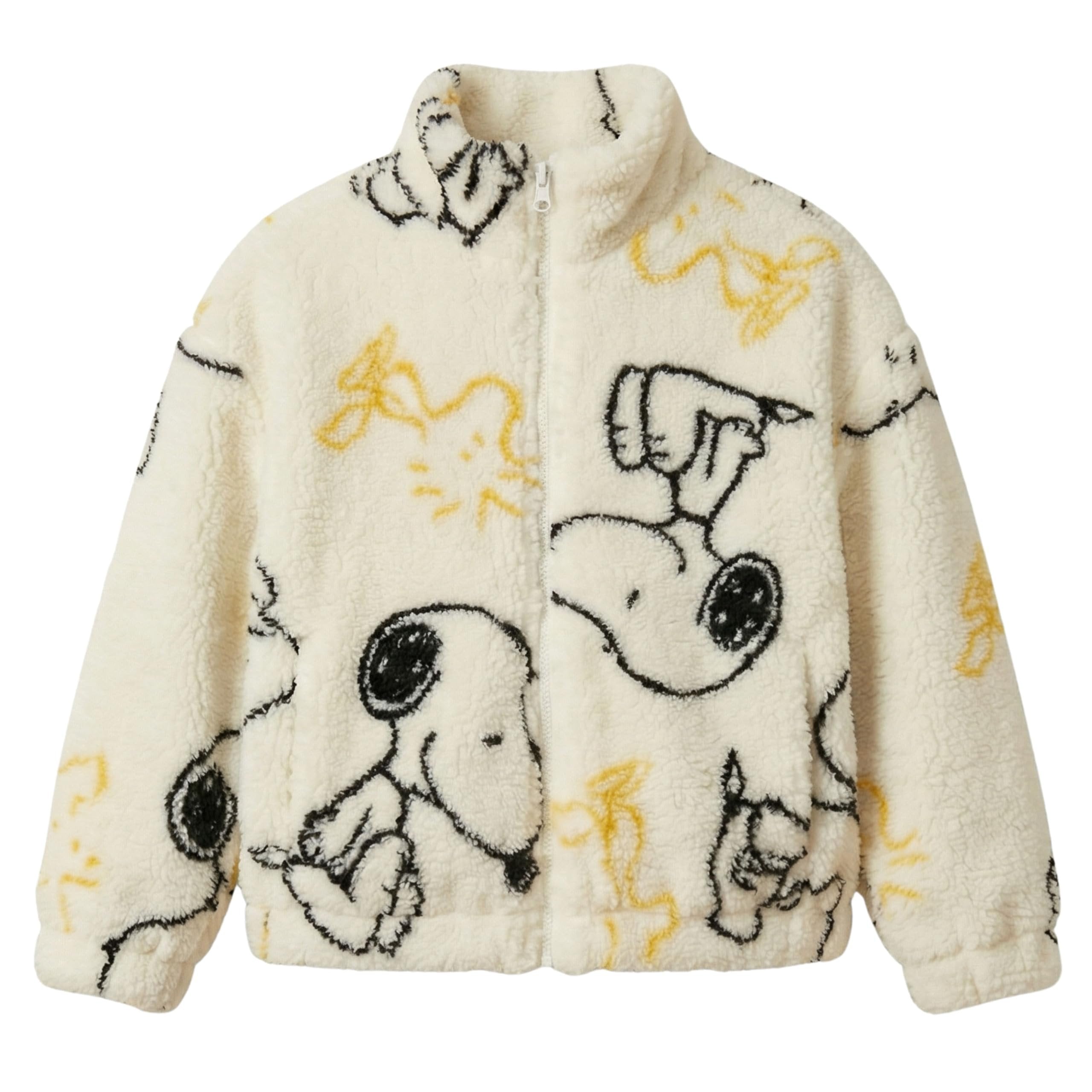 Peanuts Snoopy Sherpa Coat Jacket, Fleece Mock Neck Full Zip Coat for Little and Big Girls 4-10