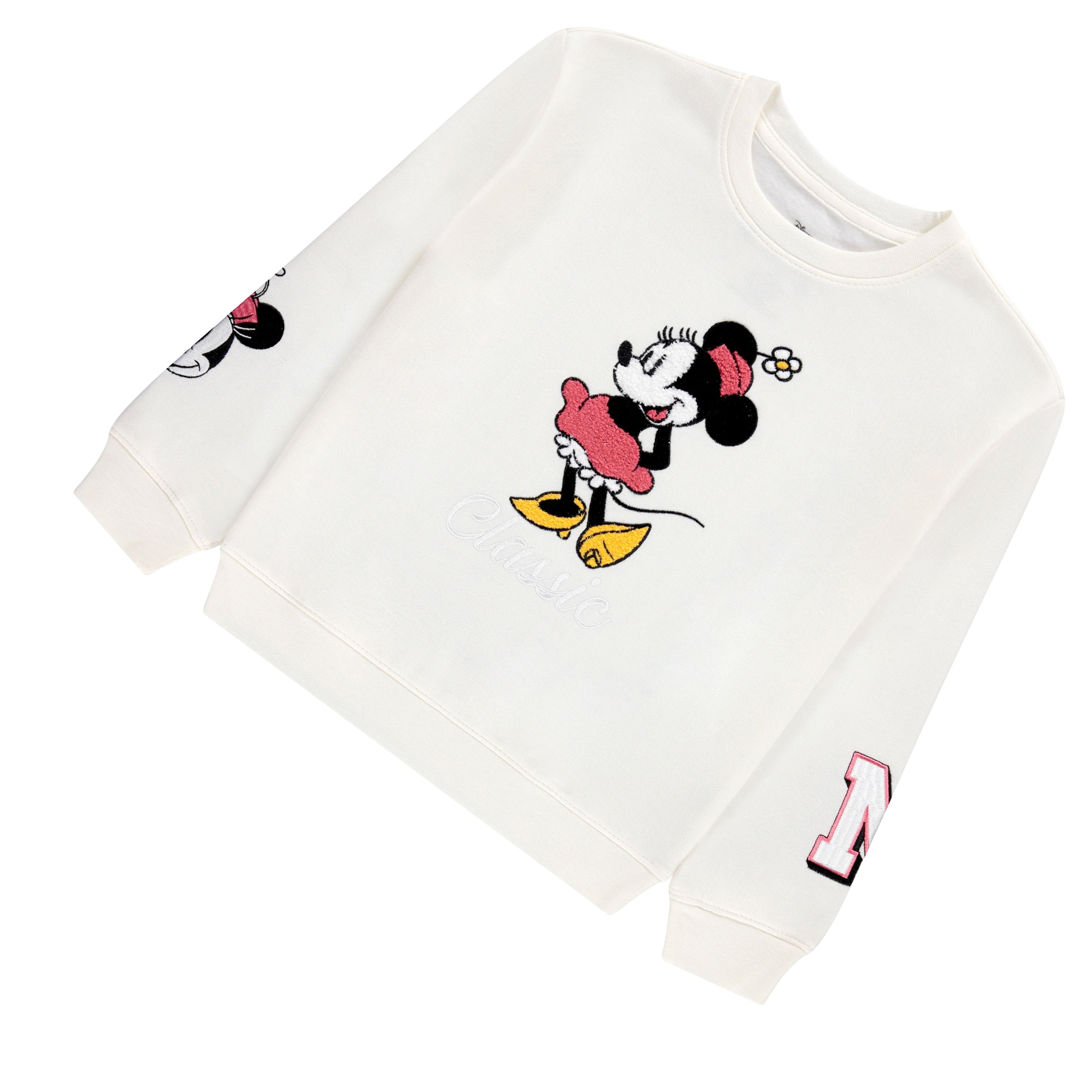 Minnie Mouse Girls Sweatshirt -Jumbo Print and Embroidery Minnie Mouse Sweater- Sizes 4-16