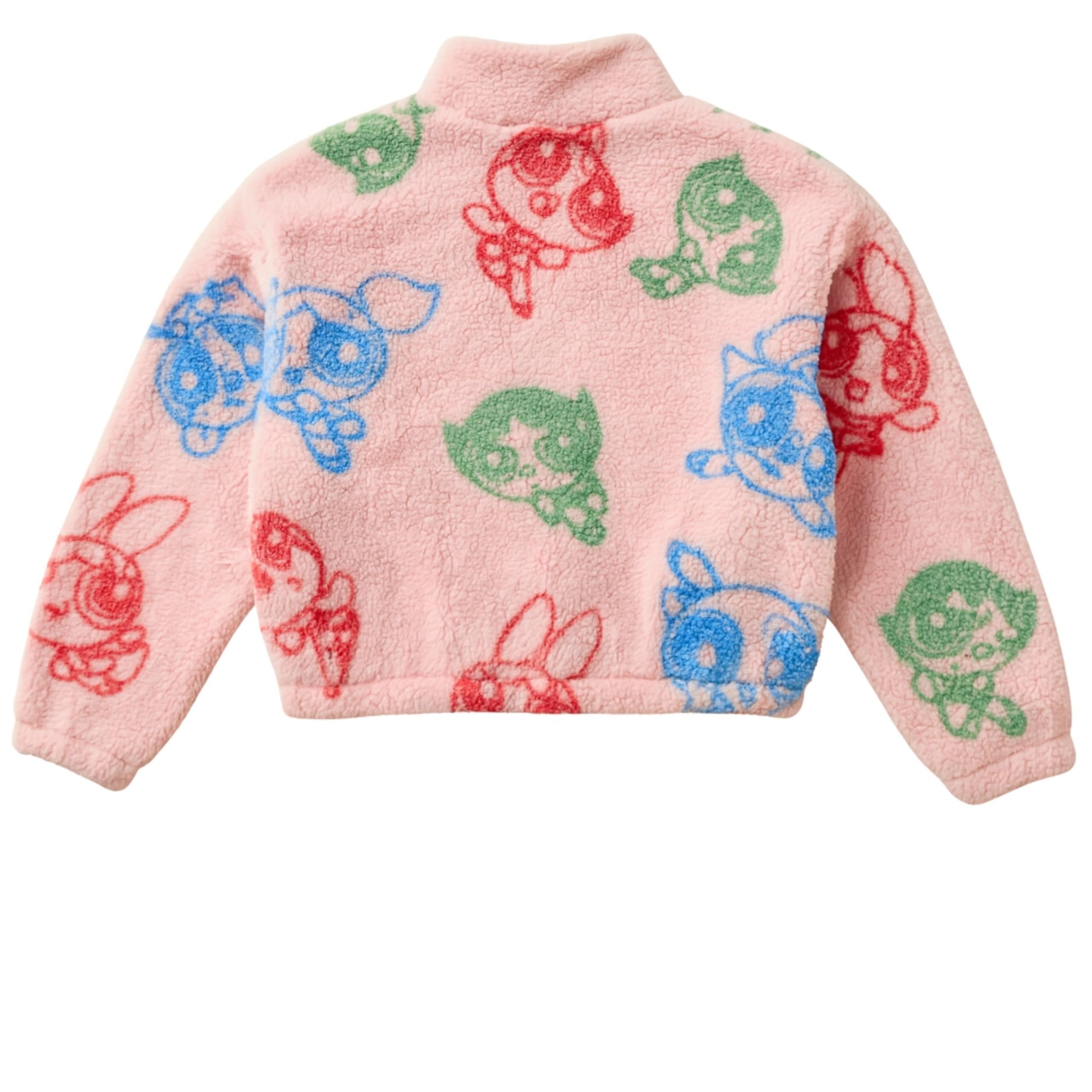 Powerpuff Girls Sherpa Fleece Jacket – Zip-Up Mock Neck Kids Outerwear for Little Girls 3-6