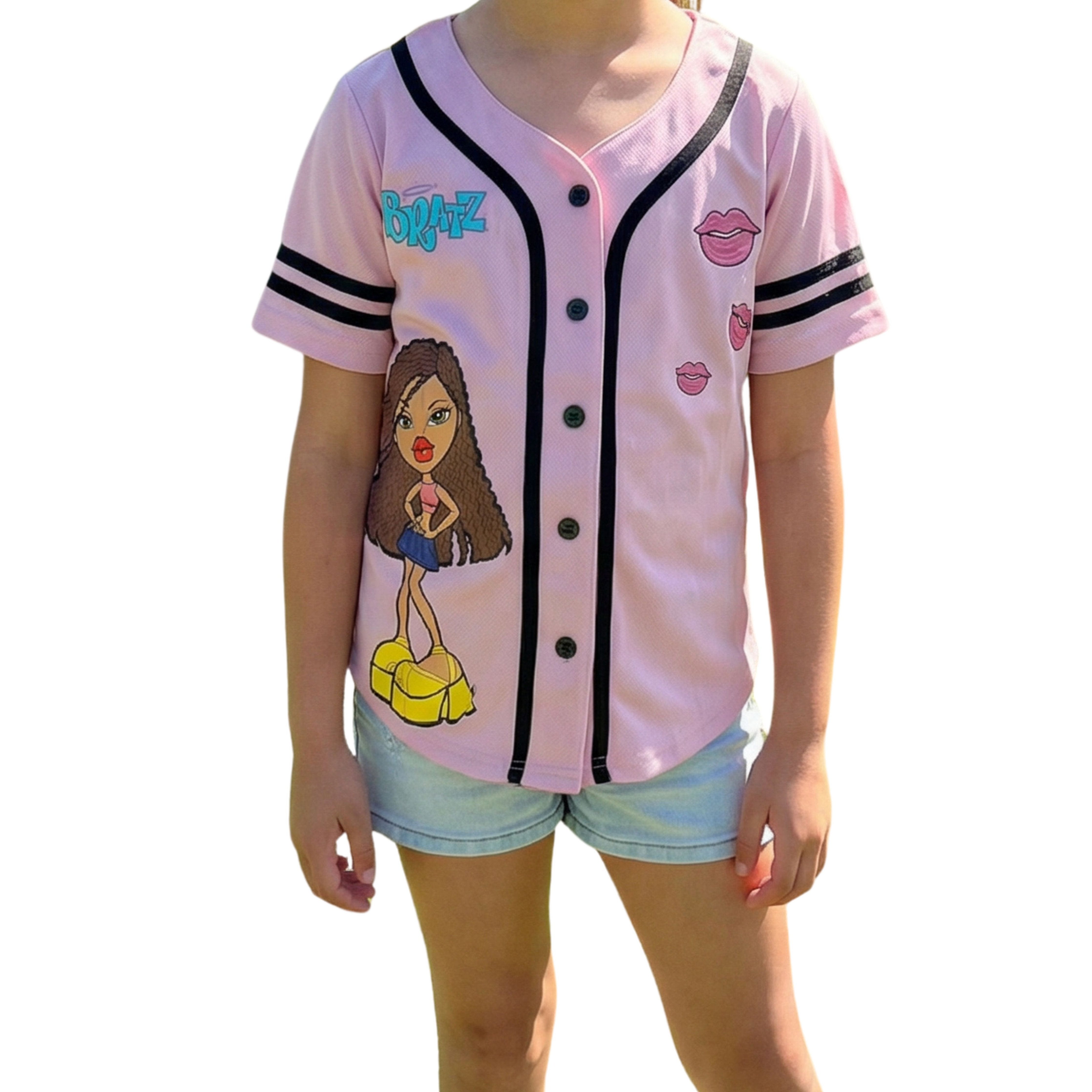 Bratz Girls Baseball Jersey Shirt, Button-Down Mesh Graphic Top, Youth Sizes 7–16