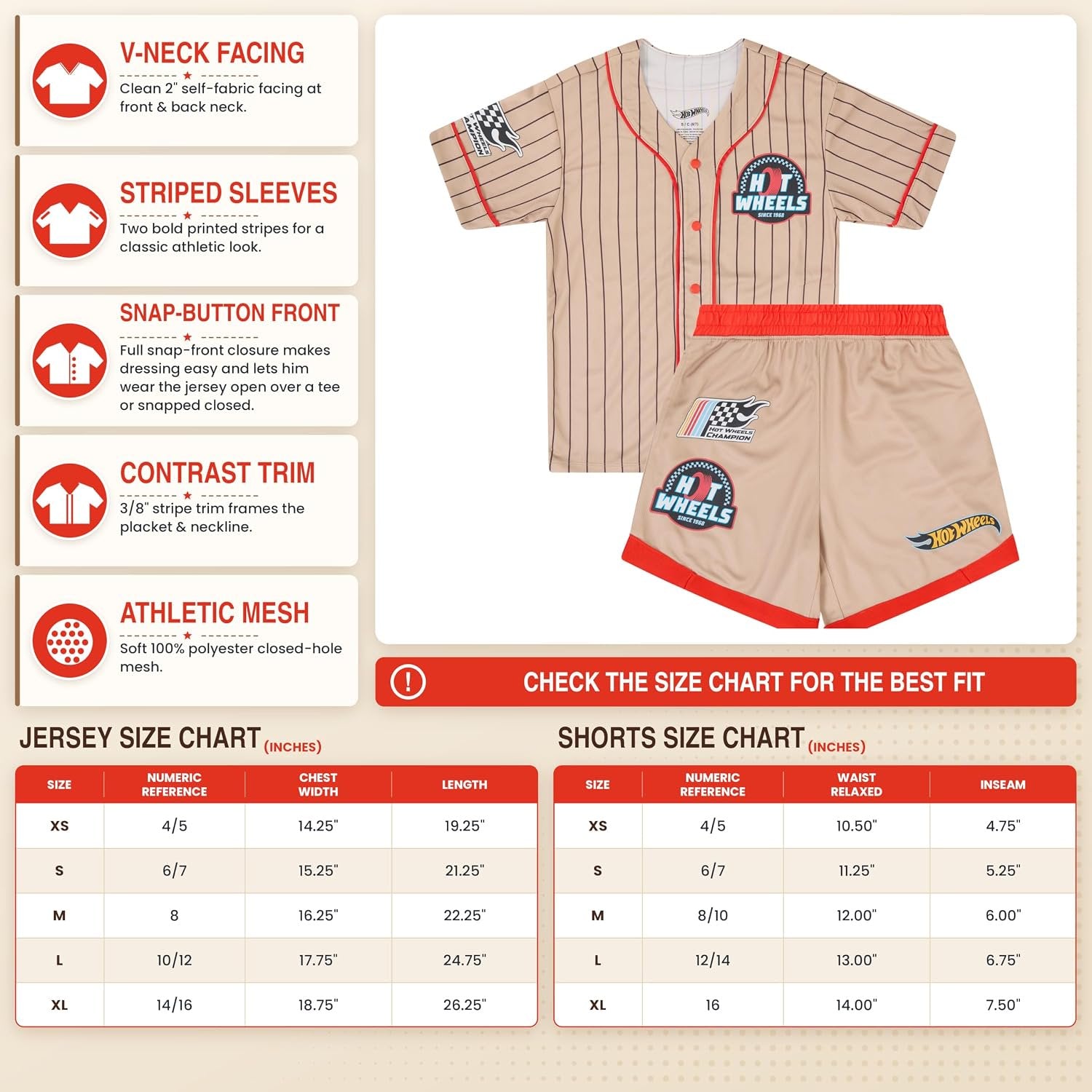 Hot Wheels Boys Baseball Jersey and Shorts Set, 2 Piece Outfit
