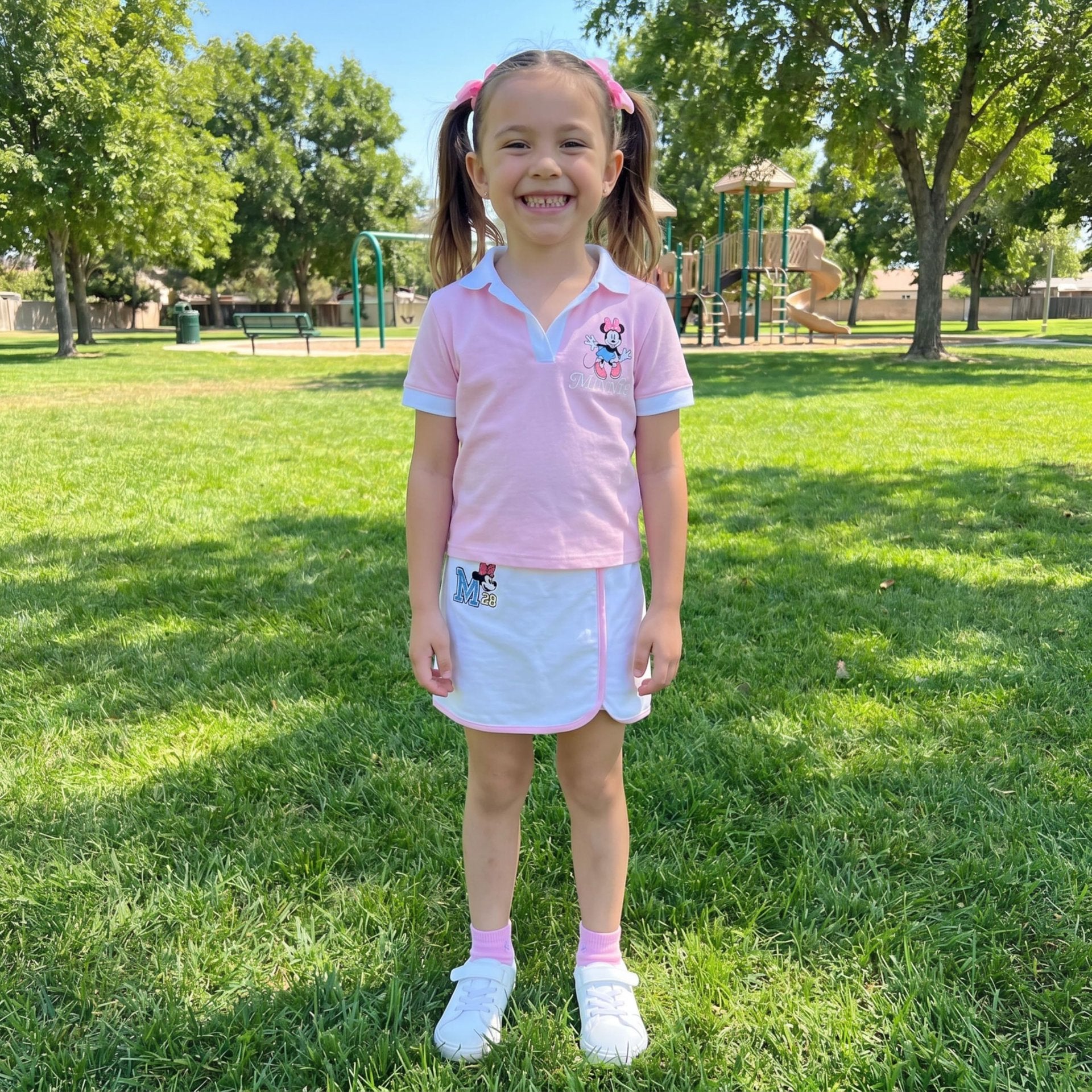 Disney Minnie Mouse Girls Polo Shirt and Skort Set, 2-Piece Outfit, Sizes 4-16