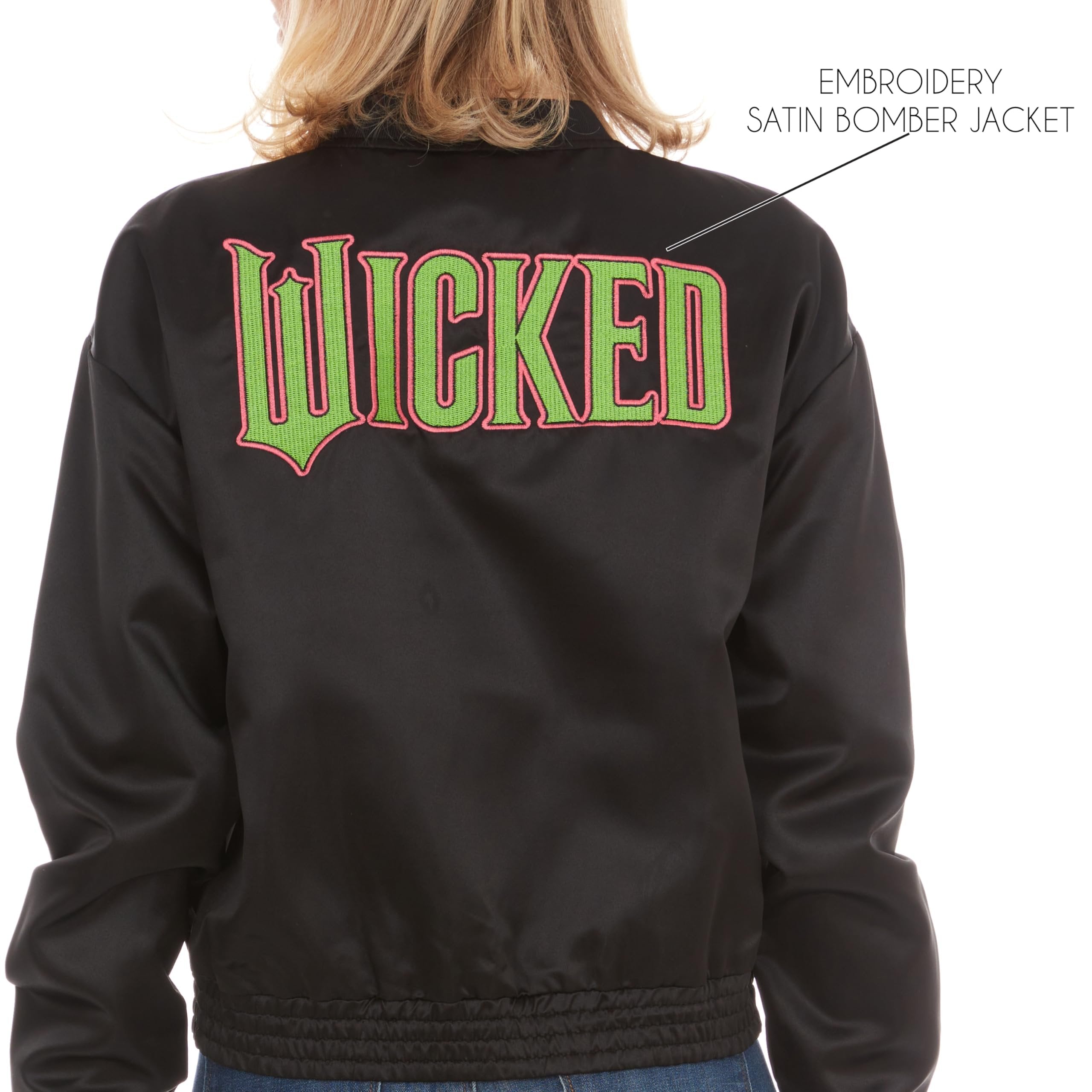 Wicked womens Wicked Women’s, Ladies & Juniors Satin Bomber Jacket With Embroidery, Applique Patches & Printed Lining