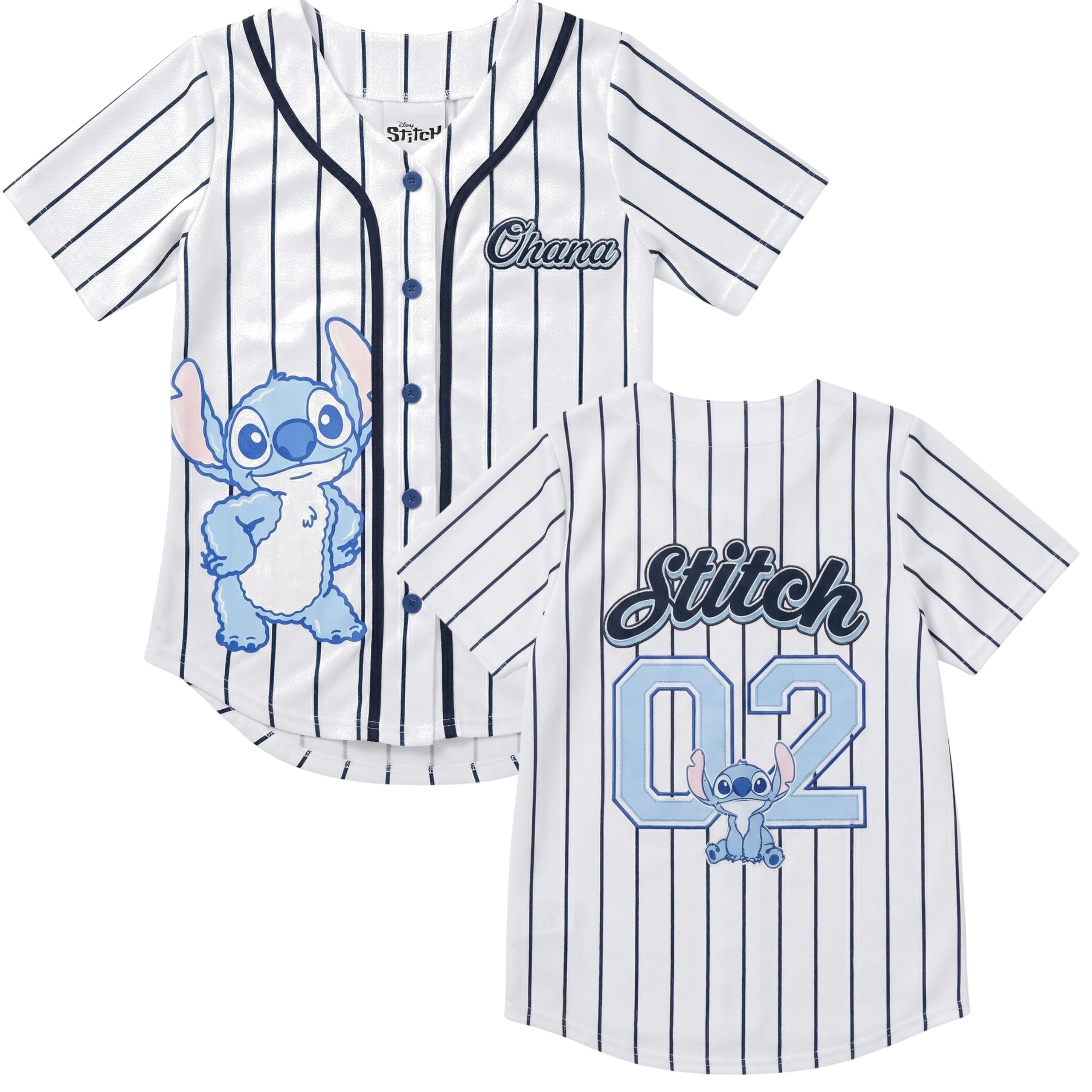 Disney Girls Baseball Jersey T-Shirt with Lilo & Stitch and Mickey Mouse- Girls Sizes 4-16 Hot Pink