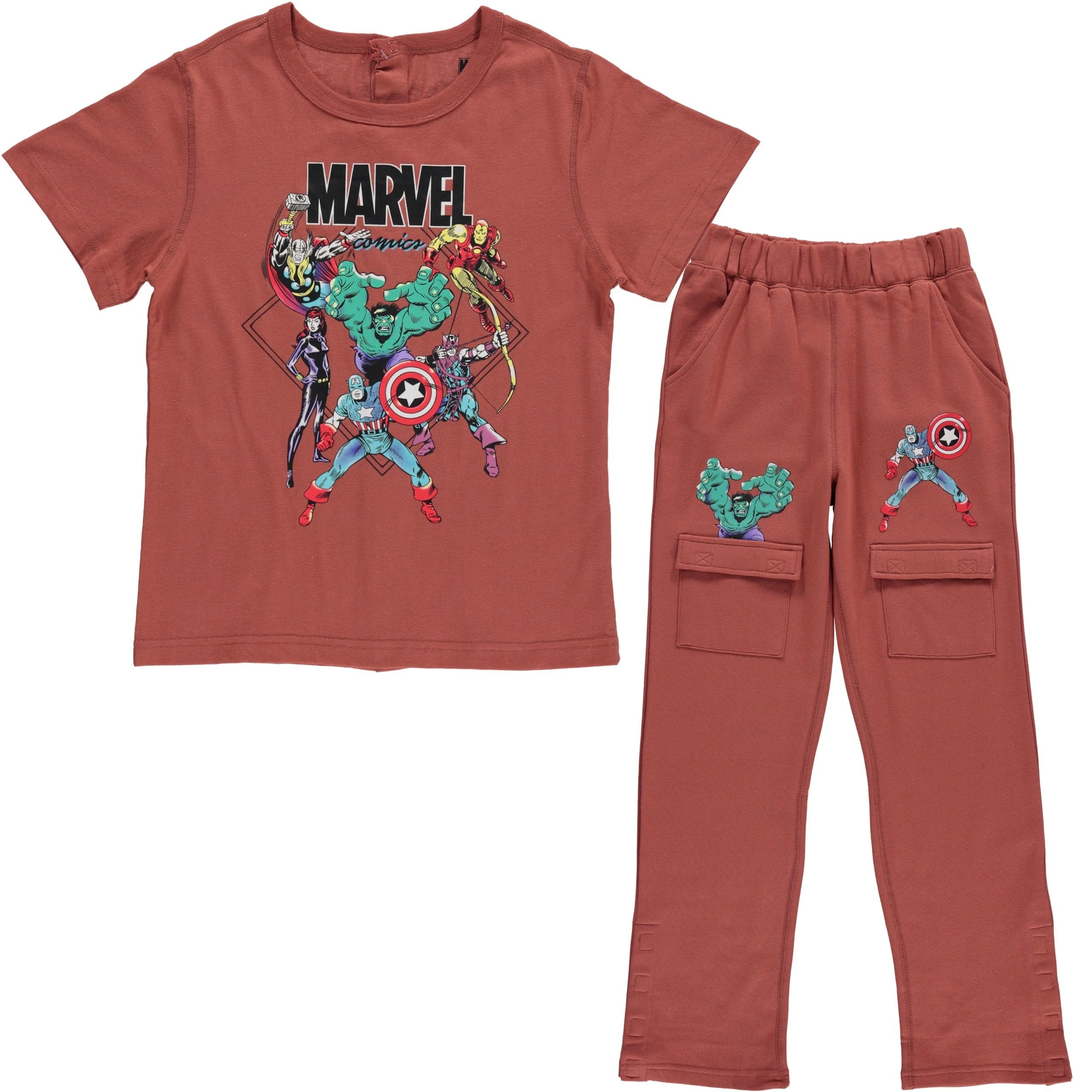Marvel Boys Comic Avengers Adaptive T-Shirt & Cargo Sweatpants Set, Super Heros Clothing Little and Big Boys Sizes