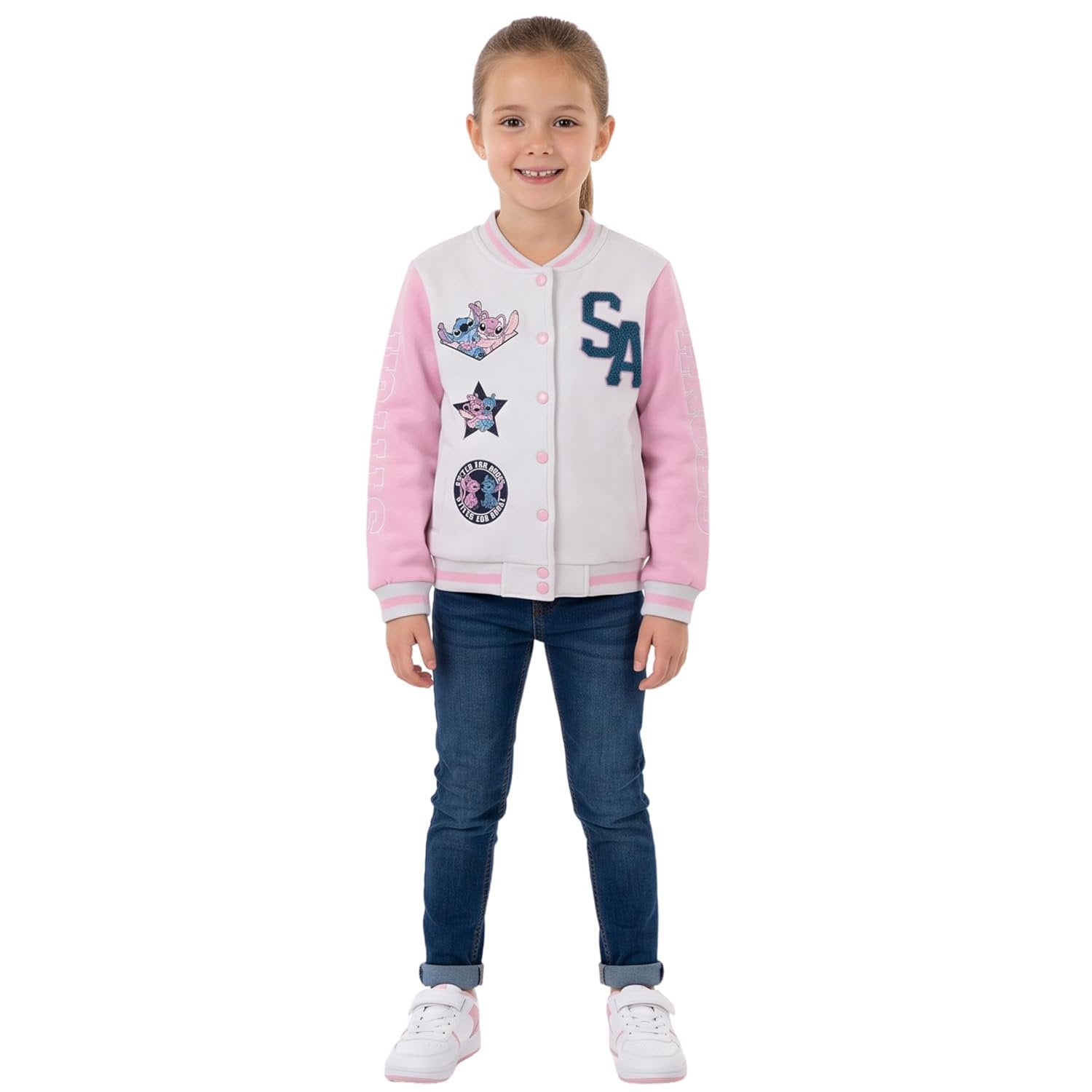 Disney Lilo,Stitch and Angel Varsity Bomber Jacket - Little and Big Girl Sizes 4-16