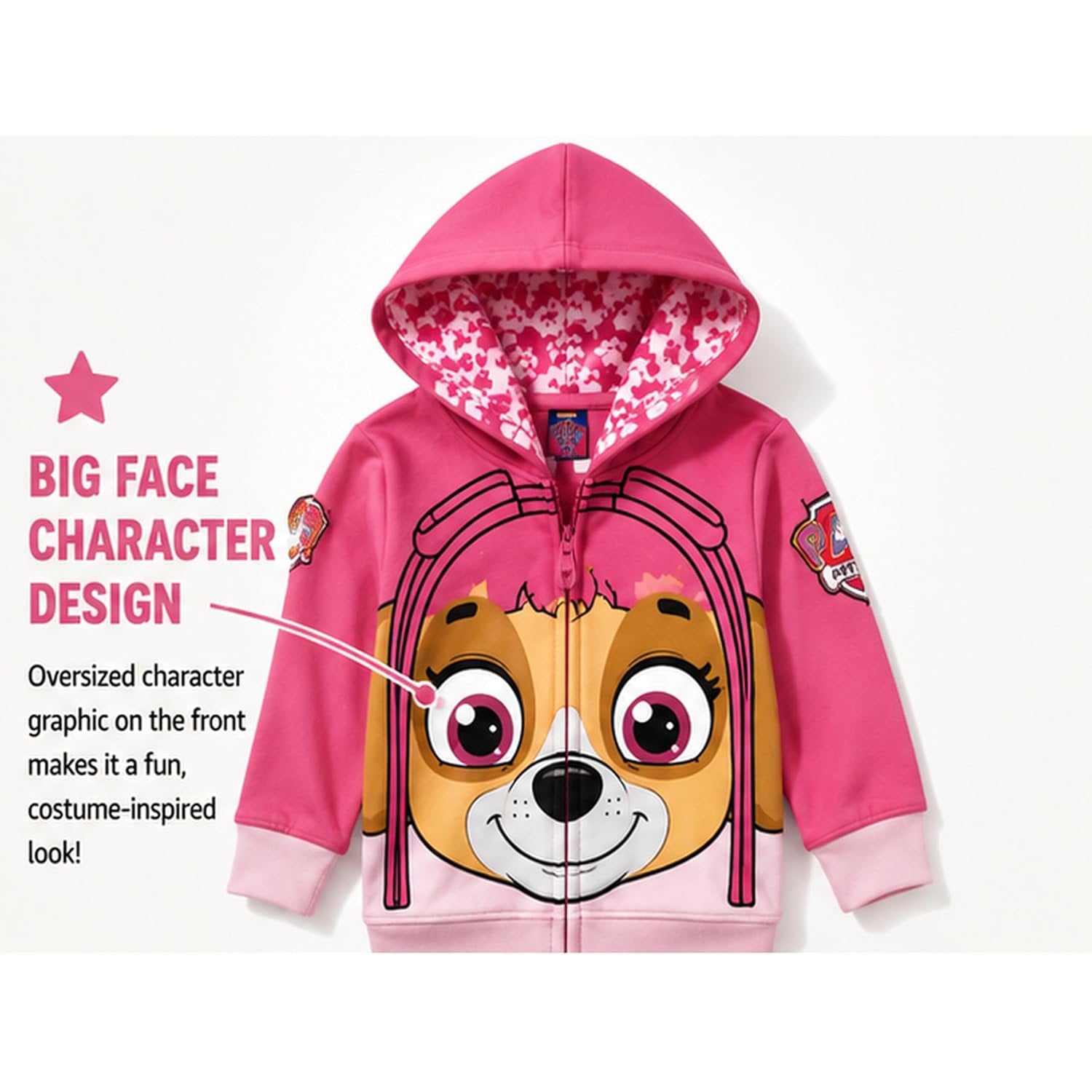Nickelodeon Paw Patrol Character Big Face Zip-up Hoodies - Skye, Everest - Toddlers