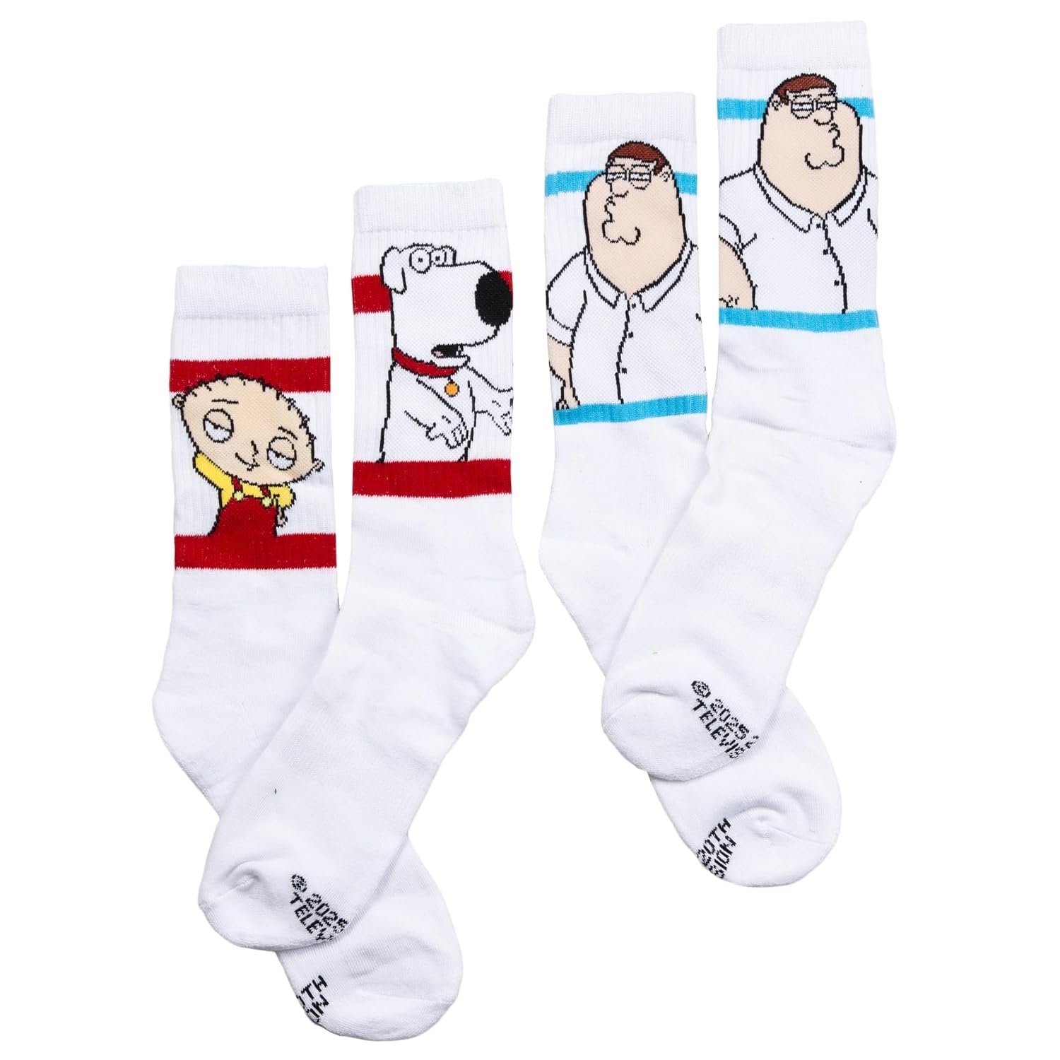 Family Guy Crew Socks, Peter Brian Stewie, 2 Pairs, Shoe Sizes 8-12