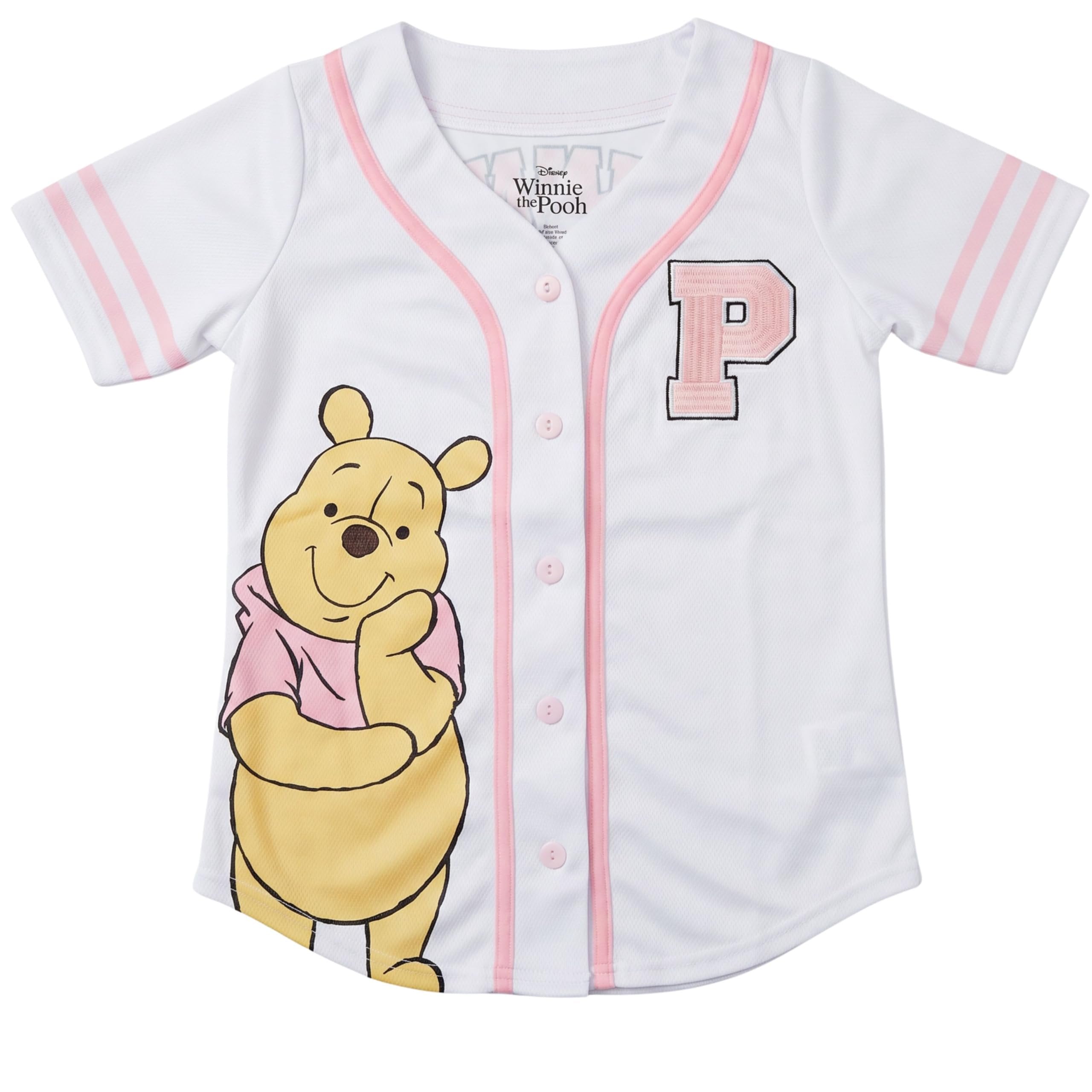 Disney Winnie the Pooh Girls Baseball Jersey Shirt, Button Front Graphic Top, Kids Sizes 4-16