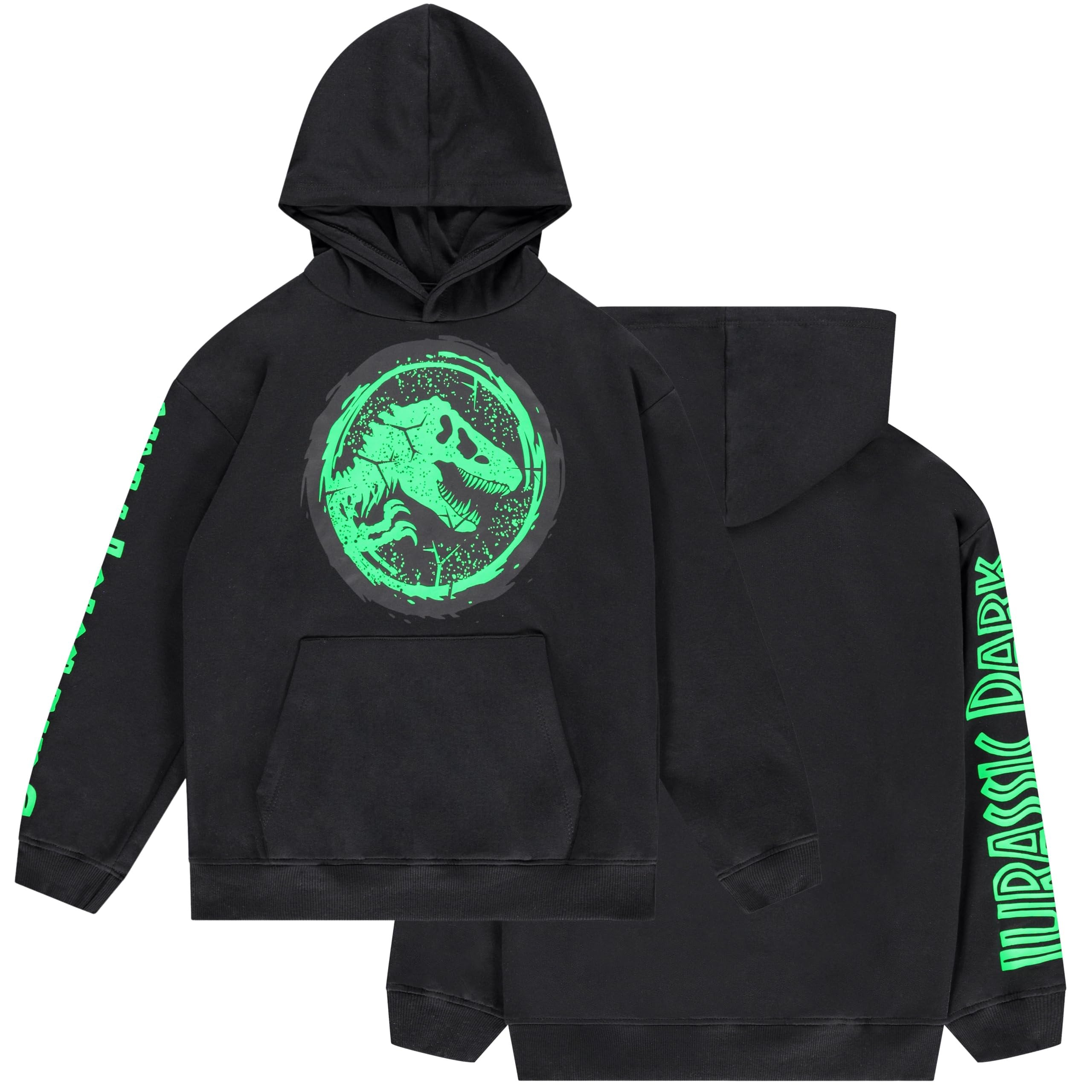 Jurassic World Boys Pullover Hoodie, Dinosaur Graphic Fleece Sweatshirt, Black, Sizes 4–20