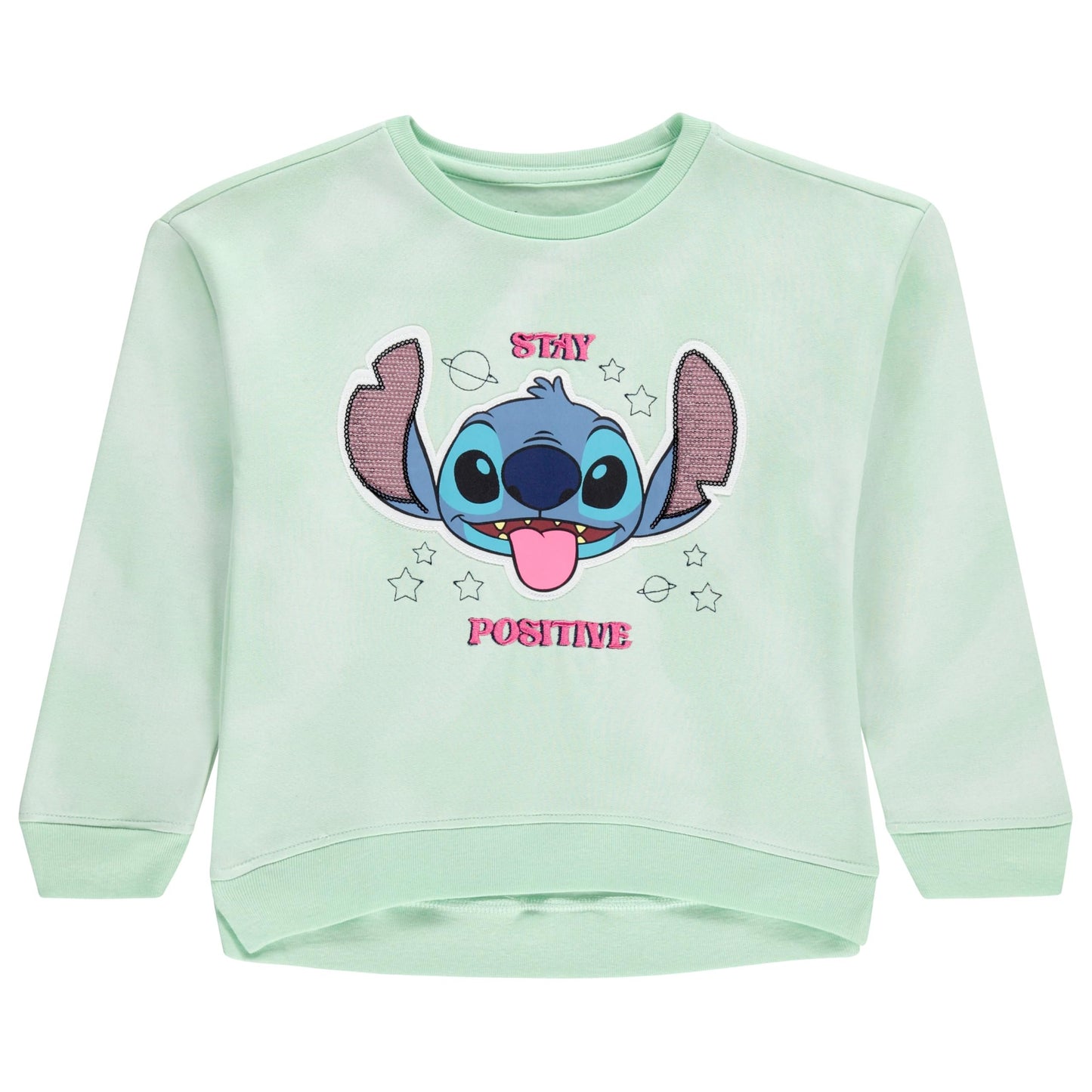 Disney Lilo & Stitch Girls Sweatshirt -Jumbo Graphic Print, Chenille patch and Embroidery Stitch Pullover Crewneck Sweatshirt- Sizes 4-16