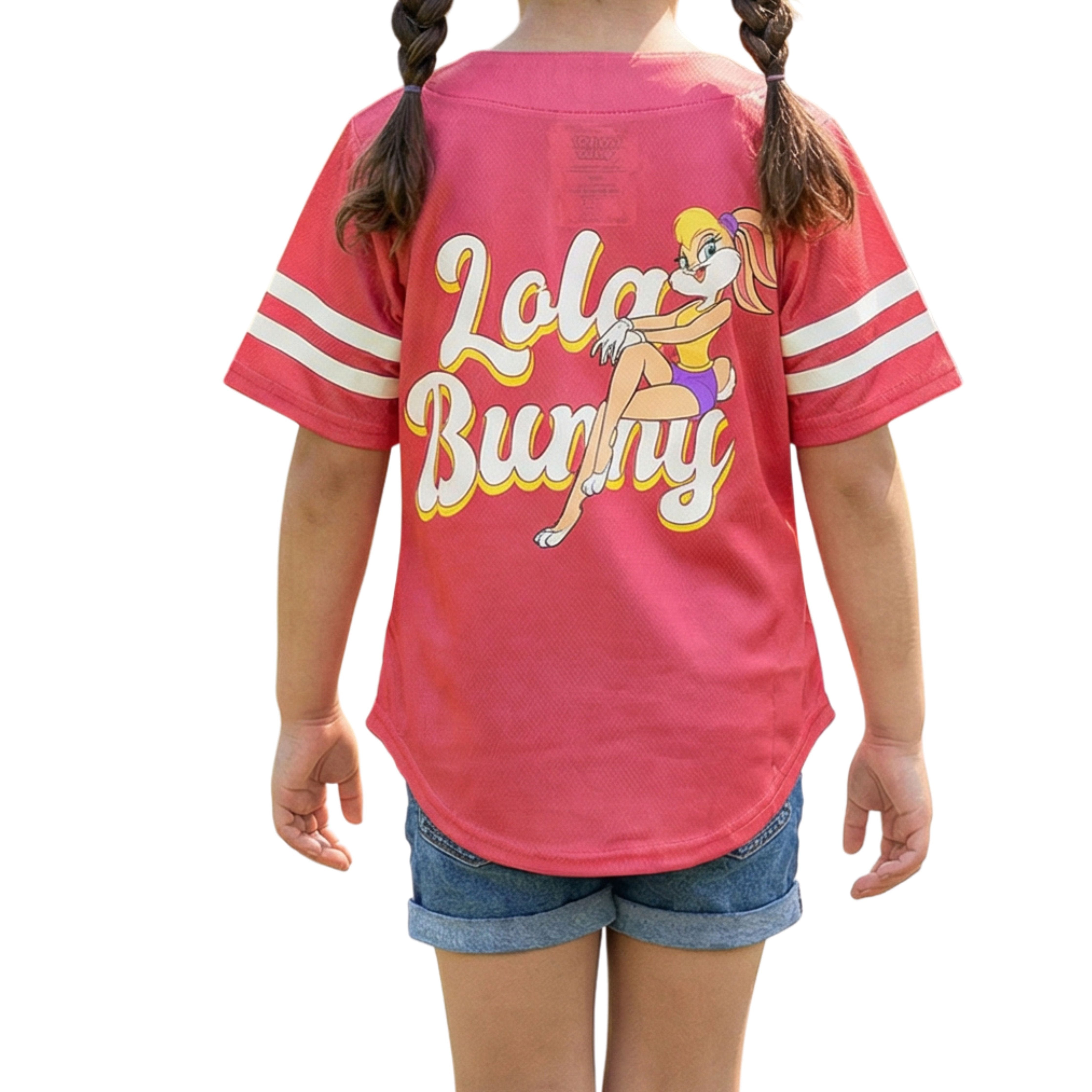 Looney Tunes Lola Bunny Girls Baseball Jersey, Short Sleeve Button-Up Graphic Shirt, Pink, Sizes 4–16