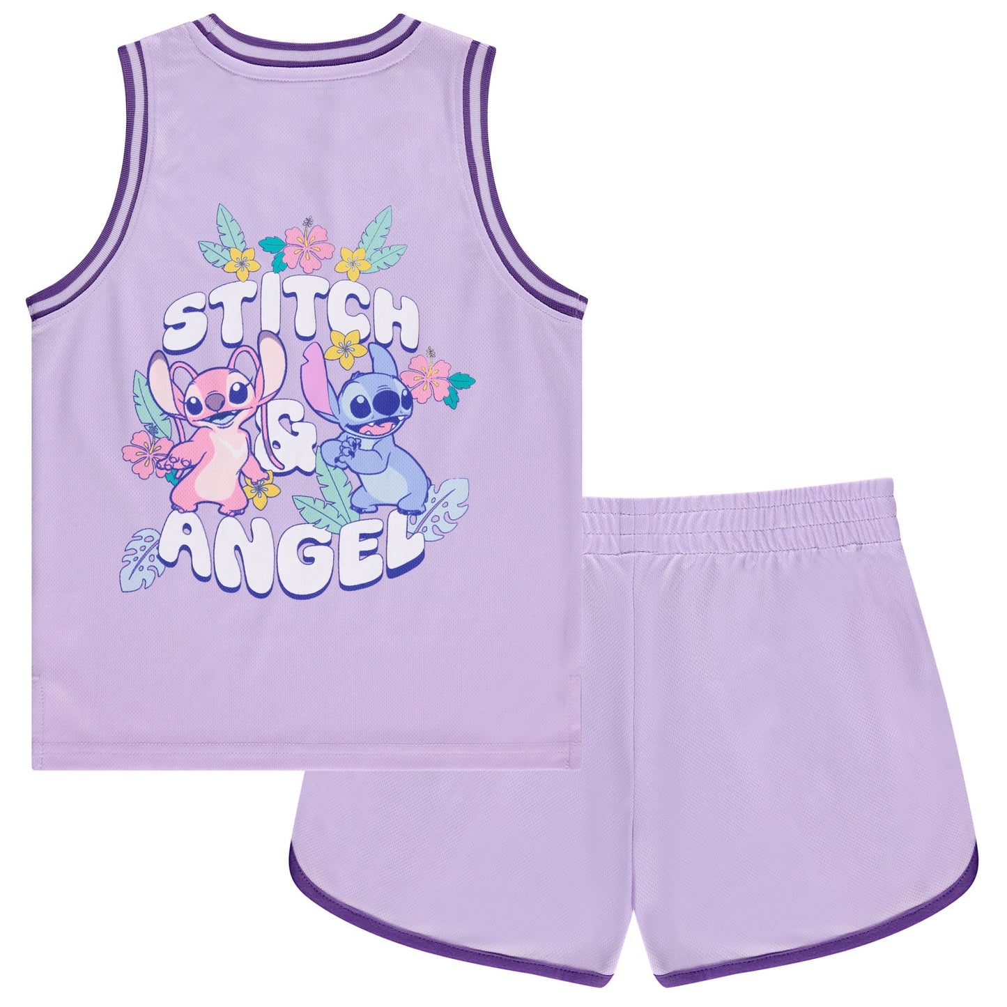 DISNEY Girls Lilo and Stitch Basketball Jersey Shirt and Shorts Set- Big Girls Sizes 7-16