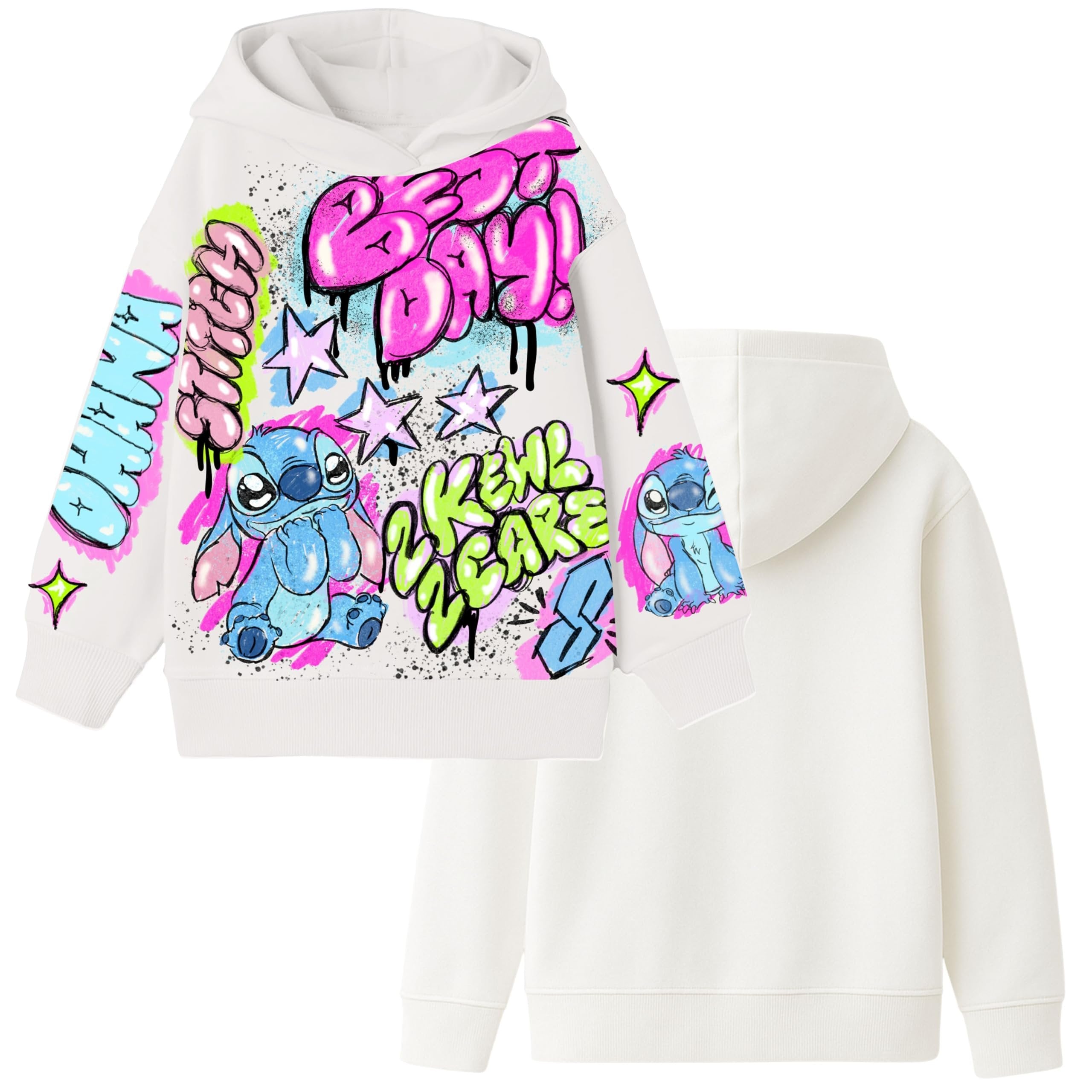 Disney's Lilo & Stitch Girls Airbrush Style Graphic Retro Pullover Hoodie - Little and Big Girls Sizes 4-16