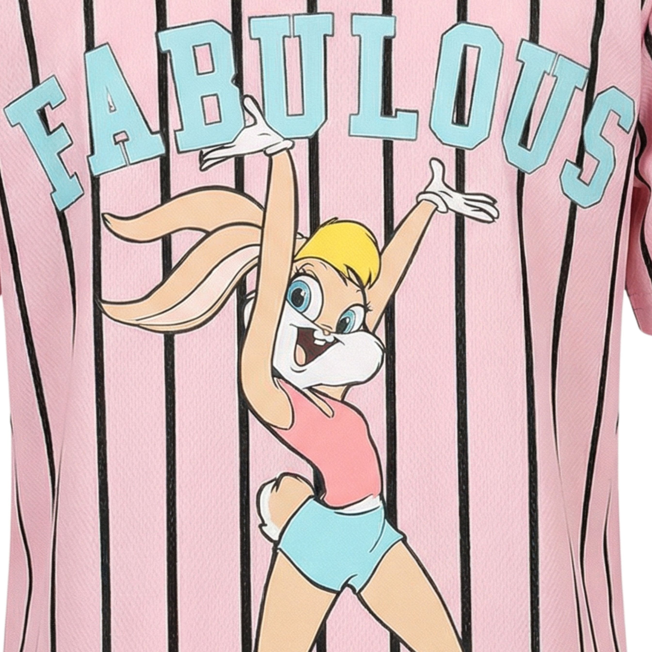Looney Tunes Lola Bunny Girls Baseball Jersey, Short Sleeve Button-Up Graphic Shirt, Pink, Sizes 4–16