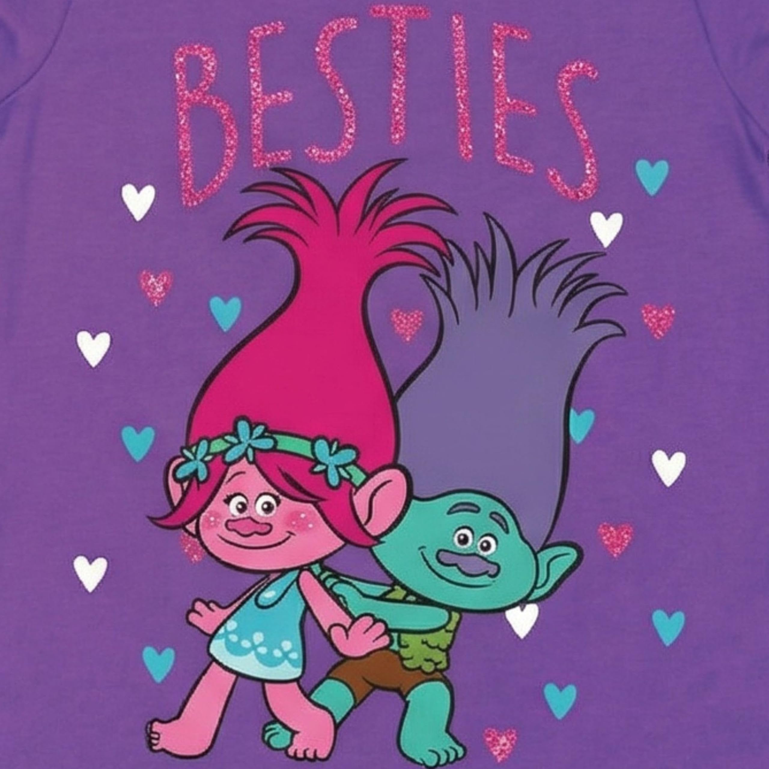 Trolls Toddler Girls Poppy & Branch 2 Pack T-Shirts Short Sleeve & Long Sleeve Sizes 2T-5T