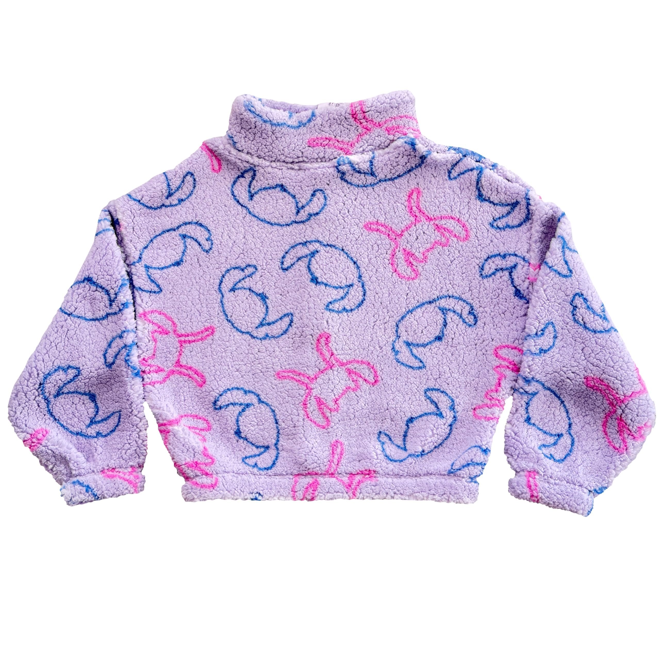 Disney Lilo & Stitch Girls Sherpa Fleece Jacket – Zip-Up Mock Neck Kids Outerwear, Official Licensed (Sizes 4–10)