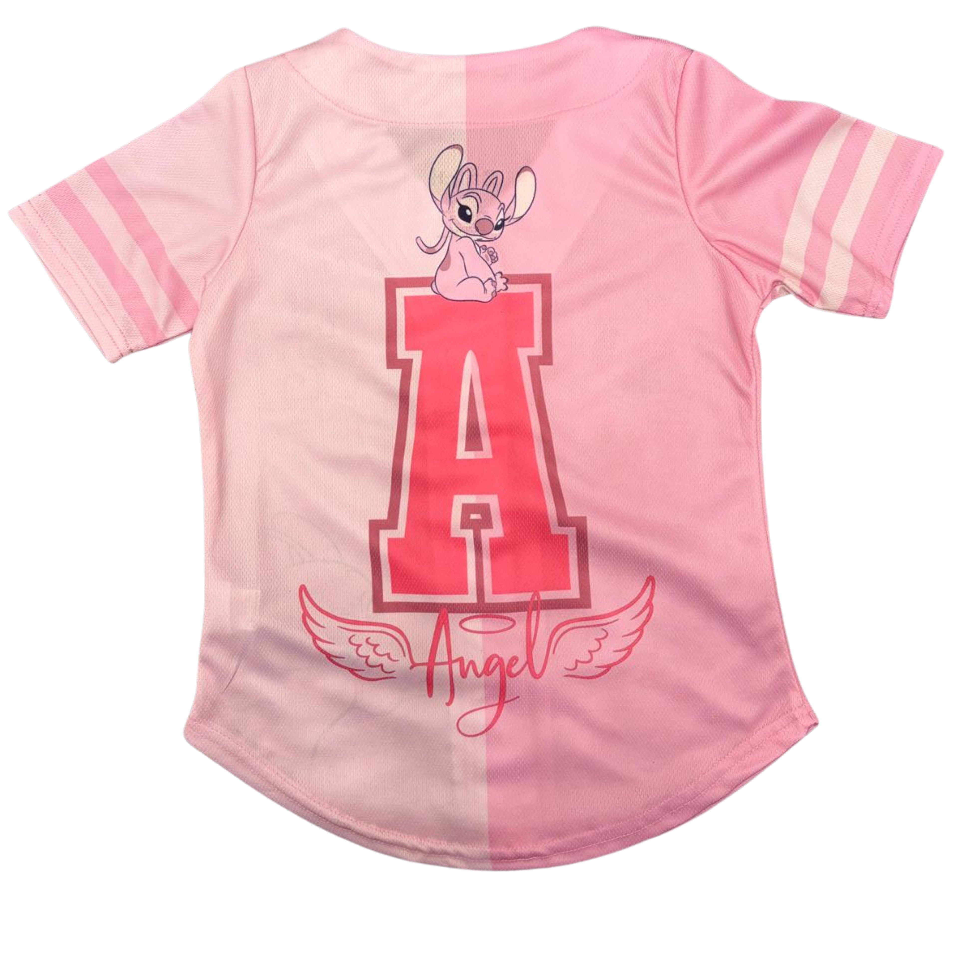 Disney Girls Baseball Jersey T-Shirt with Lilo & Stitch and Mickey Mouse- Girls Sizes 4-16 Hot Pink