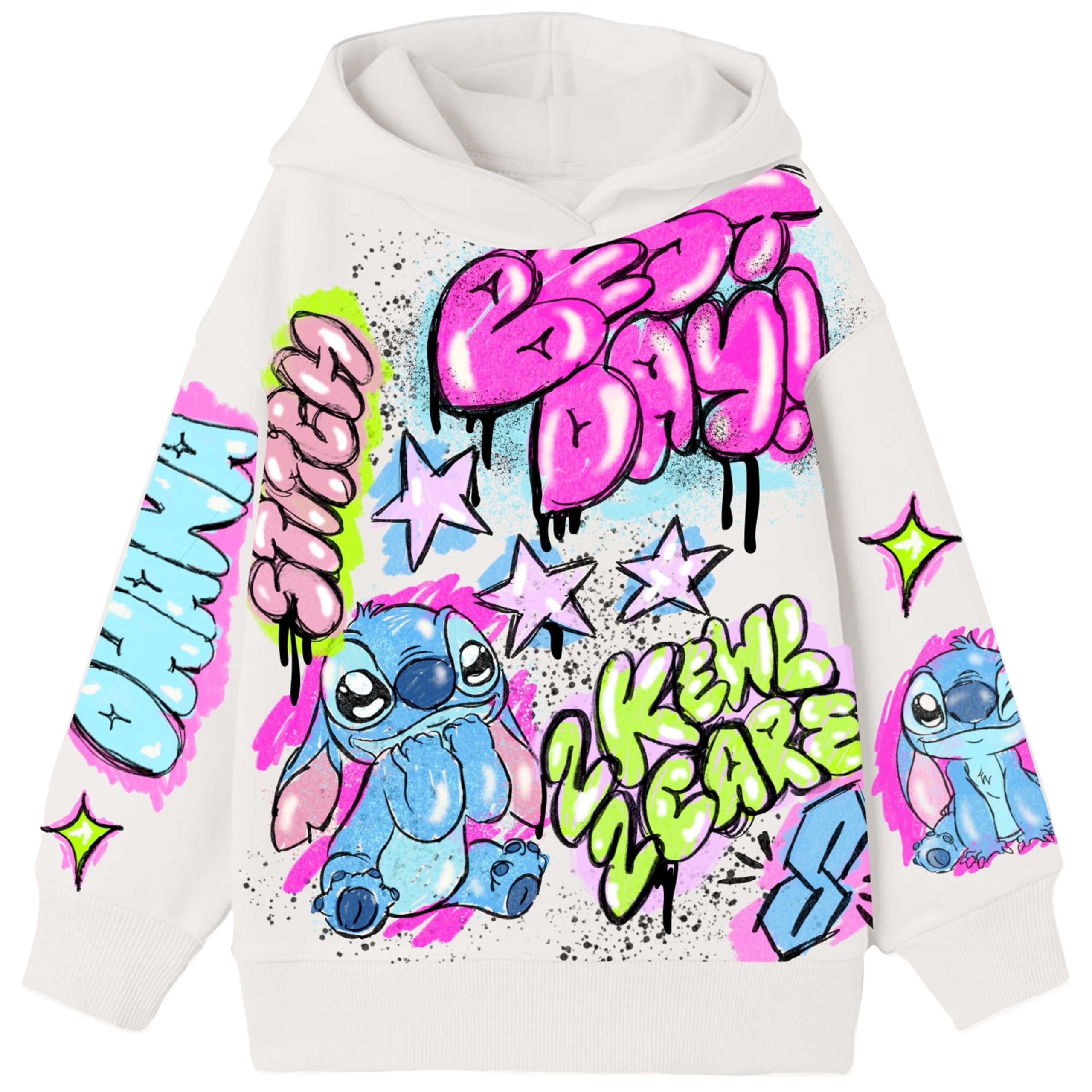 Disney's Lilo & Stitch Girls Airbrush Style Graphic Retro Pullover Hoodie - Little and Big Girls Sizes 4-16