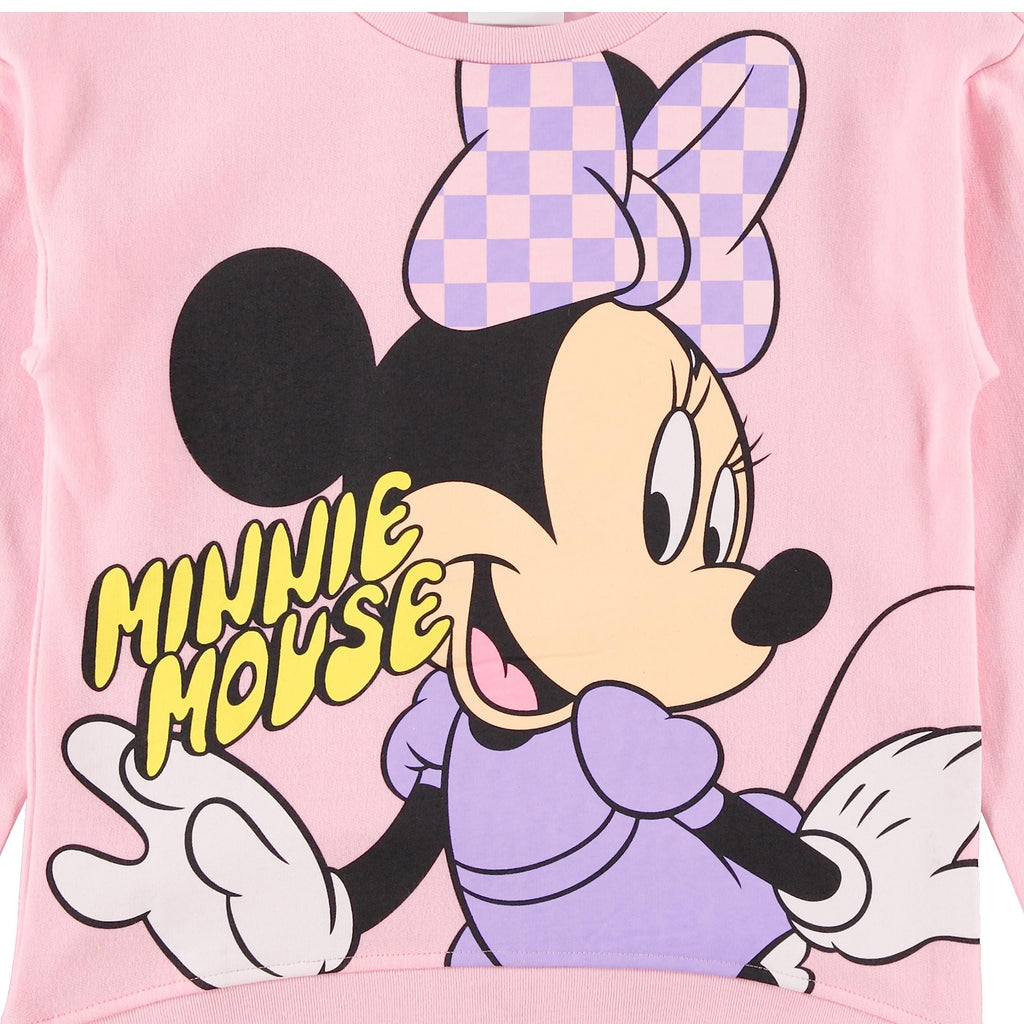 Minnie Mouse Girls Sweatshirt -Jumbo Print and Embroidery Minnie Mouse Sweater- Sizes 4-16