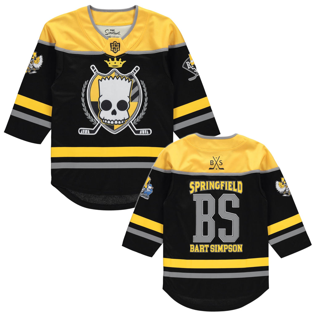The Simpsons Boys' Little Bart Long Sleeve Hockey Jersey 4-20 Sizes, Black/Yellow