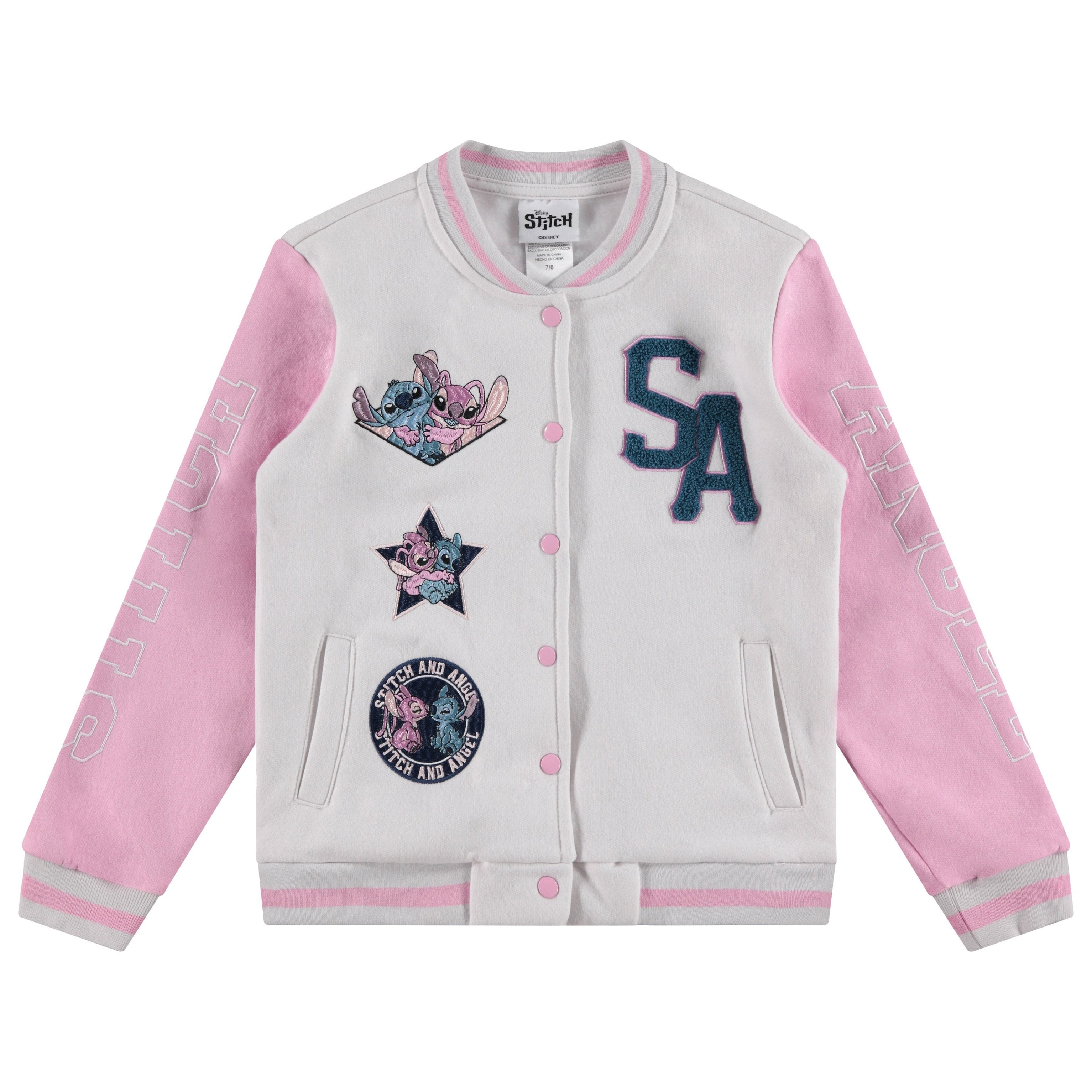 Disney Lilo,Stitch and Angel Varsity Bomber Jacket - Little and Big Girl Sizes 4-16