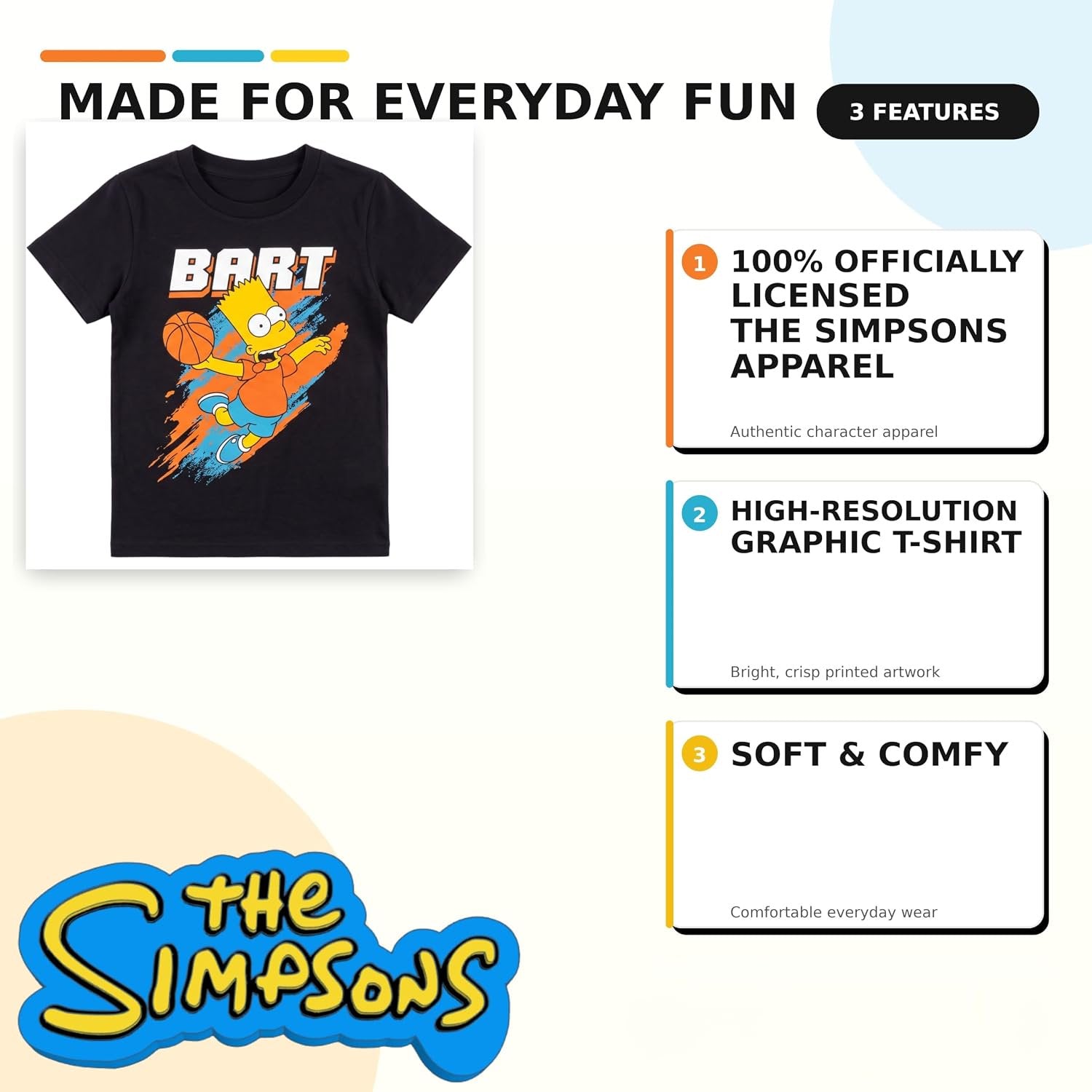 The Simpsons Boys Bart Basketball Graphic T-Shirt, Black, Sizes 8-20