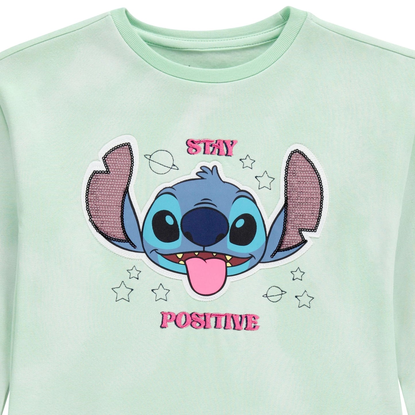 Disney Lilo & Stitch Girls Sweatshirt -Jumbo Graphic Print, Chenille patch and Embroidery Stitch Pullover Crewneck Sweatshirt- Sizes 4-16