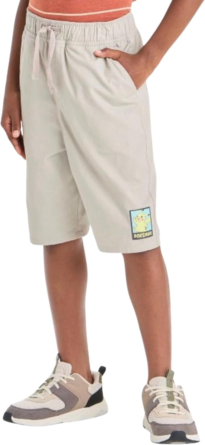 Boys’ Pokemon Pikachu Beach Shorts – Casual Khaki Pull-On Shorts with Pockets, Sizes XS–M