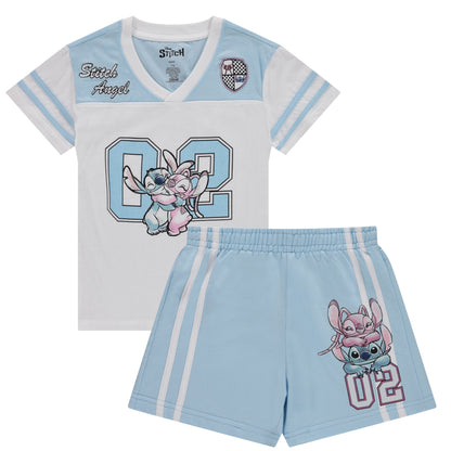 Disney Girls Lilo and Stitch Embroidered Soccer Jersey and Shorts Clothing Set- Little and Big Girls Sizes 4-16