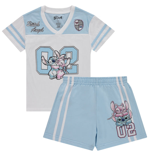 Disney Girls Lilo and Stitch Embroidered Soccer Jersey and Shorts Clothing Set- Little and Big Girls Sizes 4-16
