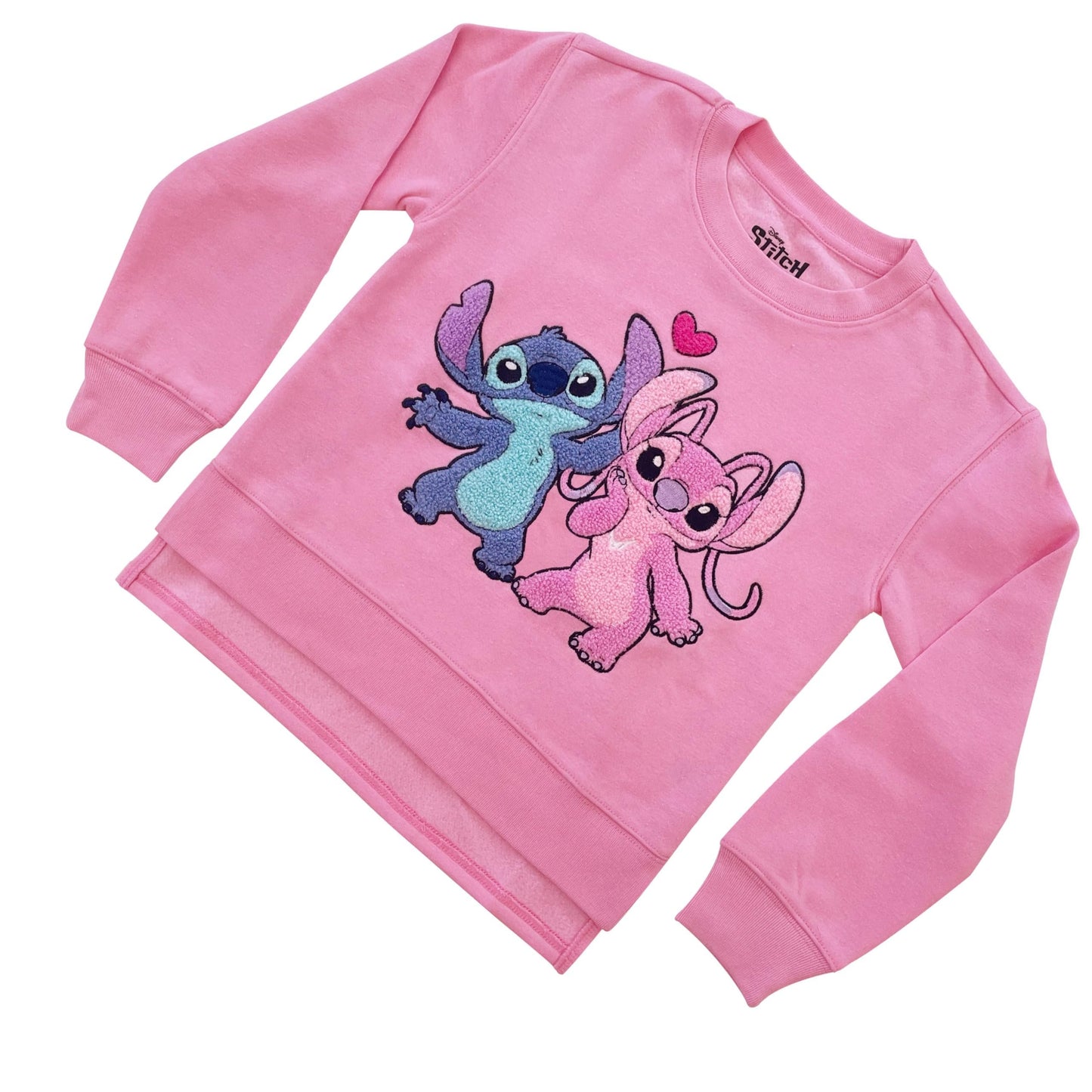 Disney Lilo & Stitch Girls Sweatshirt -Jumbo Graphic Print, Chenille patch and Embroidery Stitch Pullover Crewneck Sweatshirt- Sizes 4-16