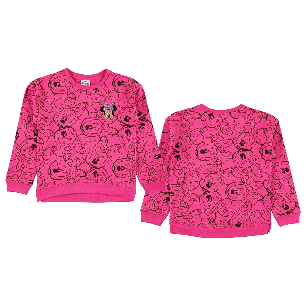Minnie Mouse Girls Sweatshirt -Jumbo Print and Embroidery Minnie Mouse Sweater- Sizes 4-16