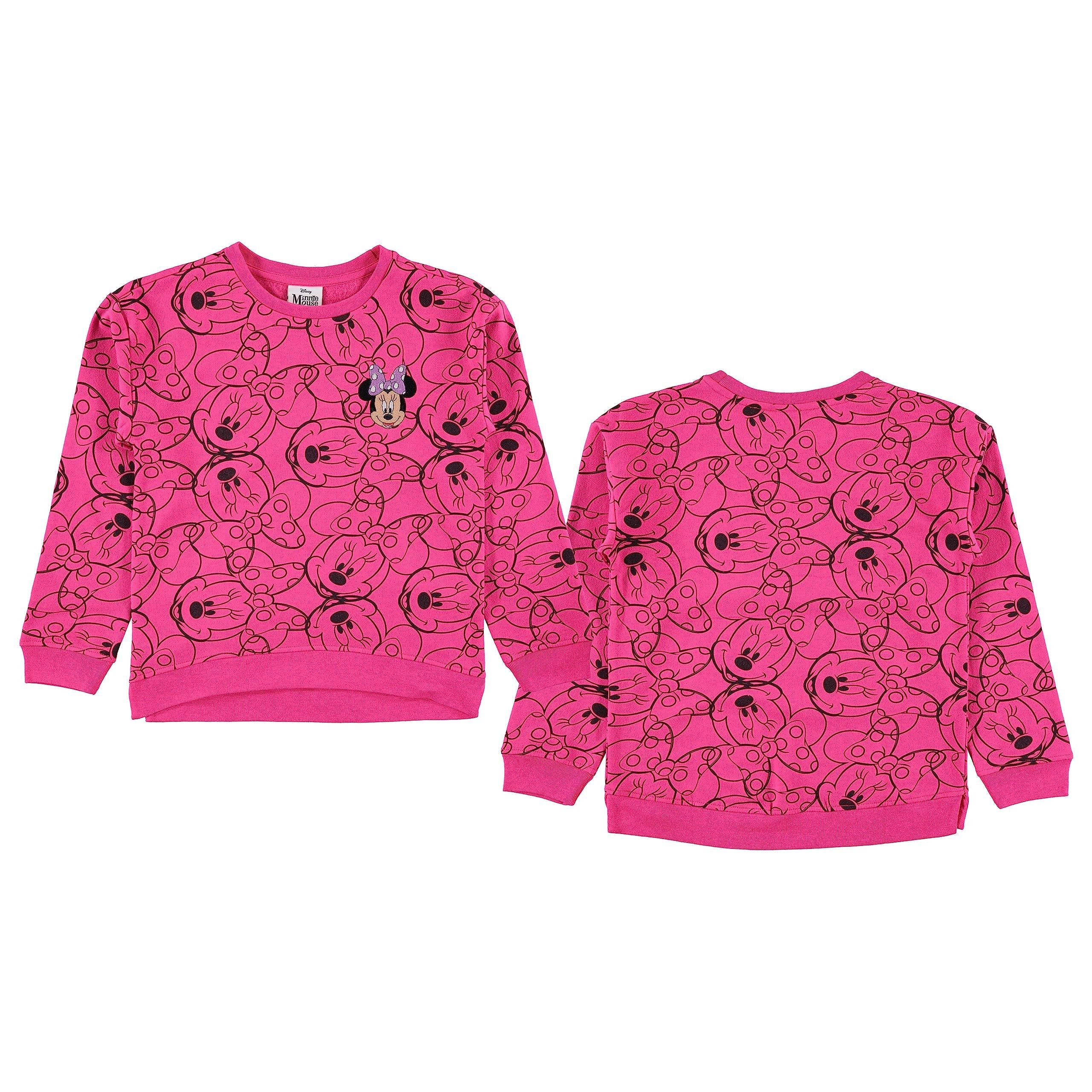 Minnie Mouse Girls Sweatshirt -Jumbo Print and Embroidery Minnie Mouse Sweater- Sizes 4-16