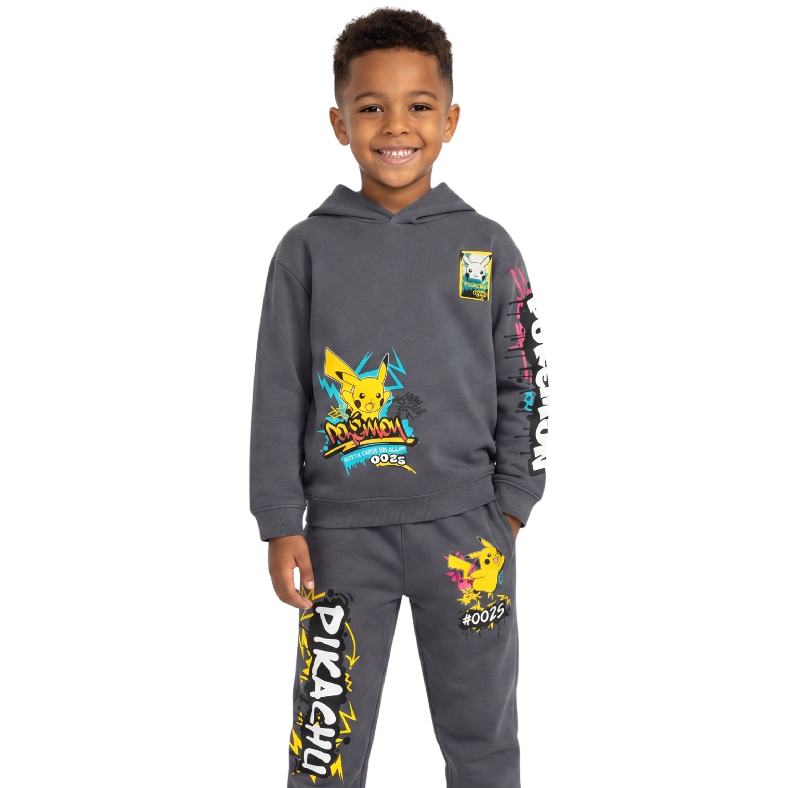 Mad Engine Pokémon Pikachu Boys’ Hoodie and Jogger Set – Graffiti Graphic 2-Piece Outfit, Sizes XS–XL