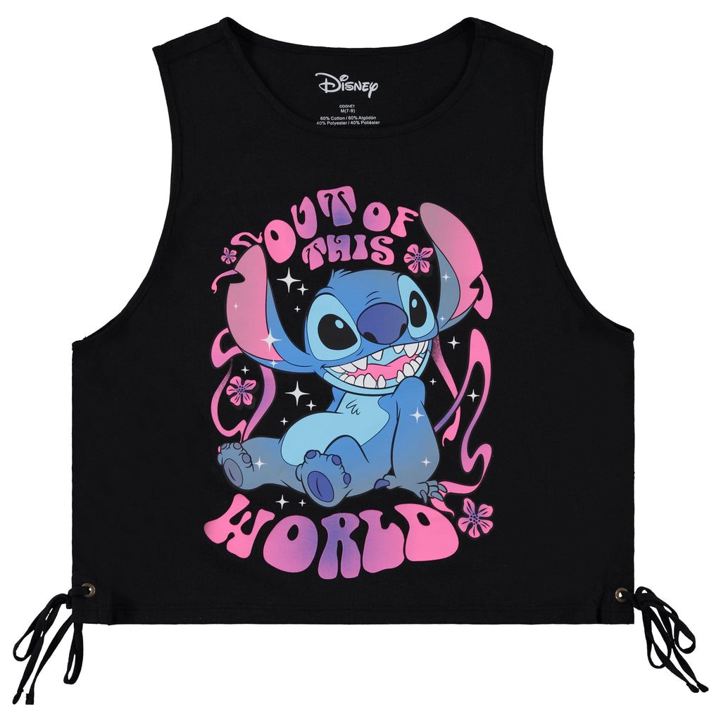 Disney Junior Girls Lilo and Stitch Crop Top Tank T-Shirt with Side Tie- Junior Girls Sizes XS-3XL