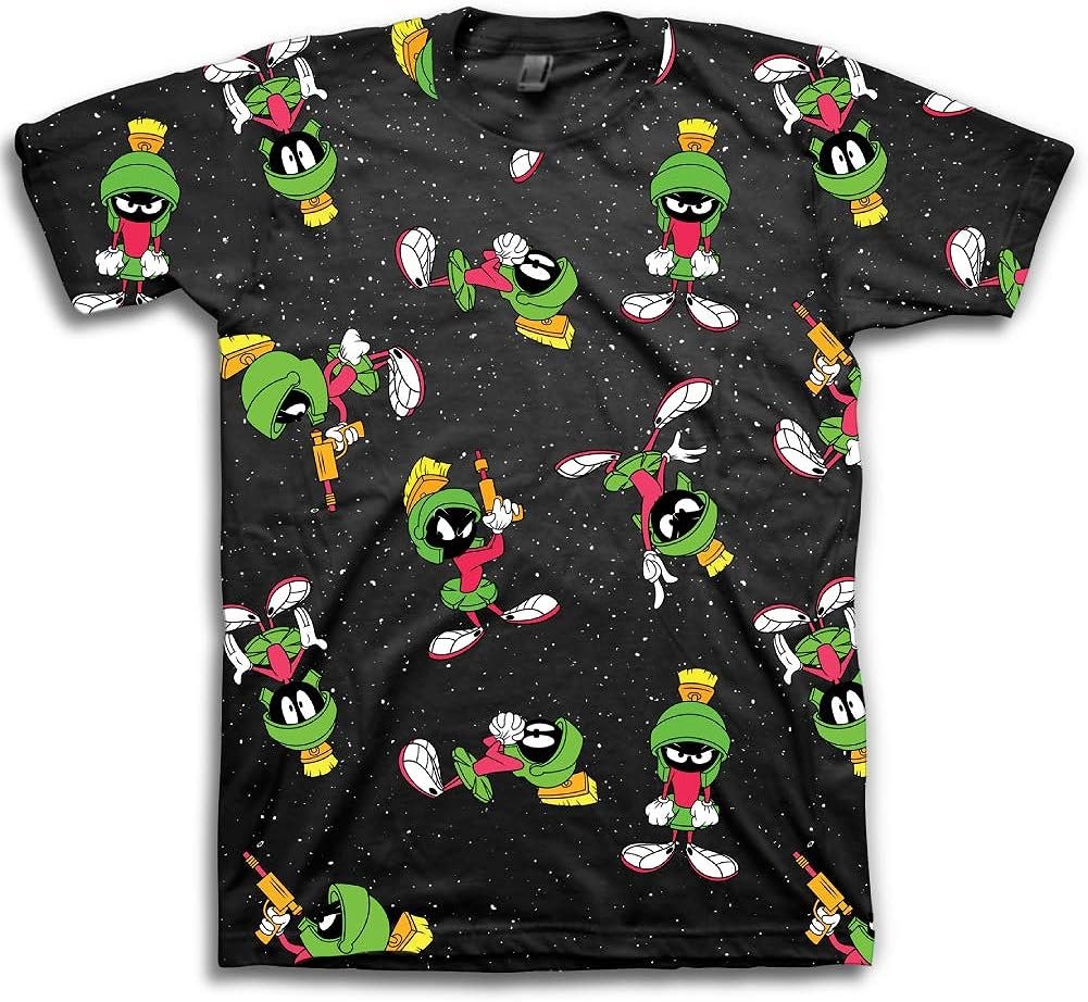 Looney Tunes Marvin The Martian Boys Short Sleeve T-Shirt - Marvin in Space All Over Print T-Shirt