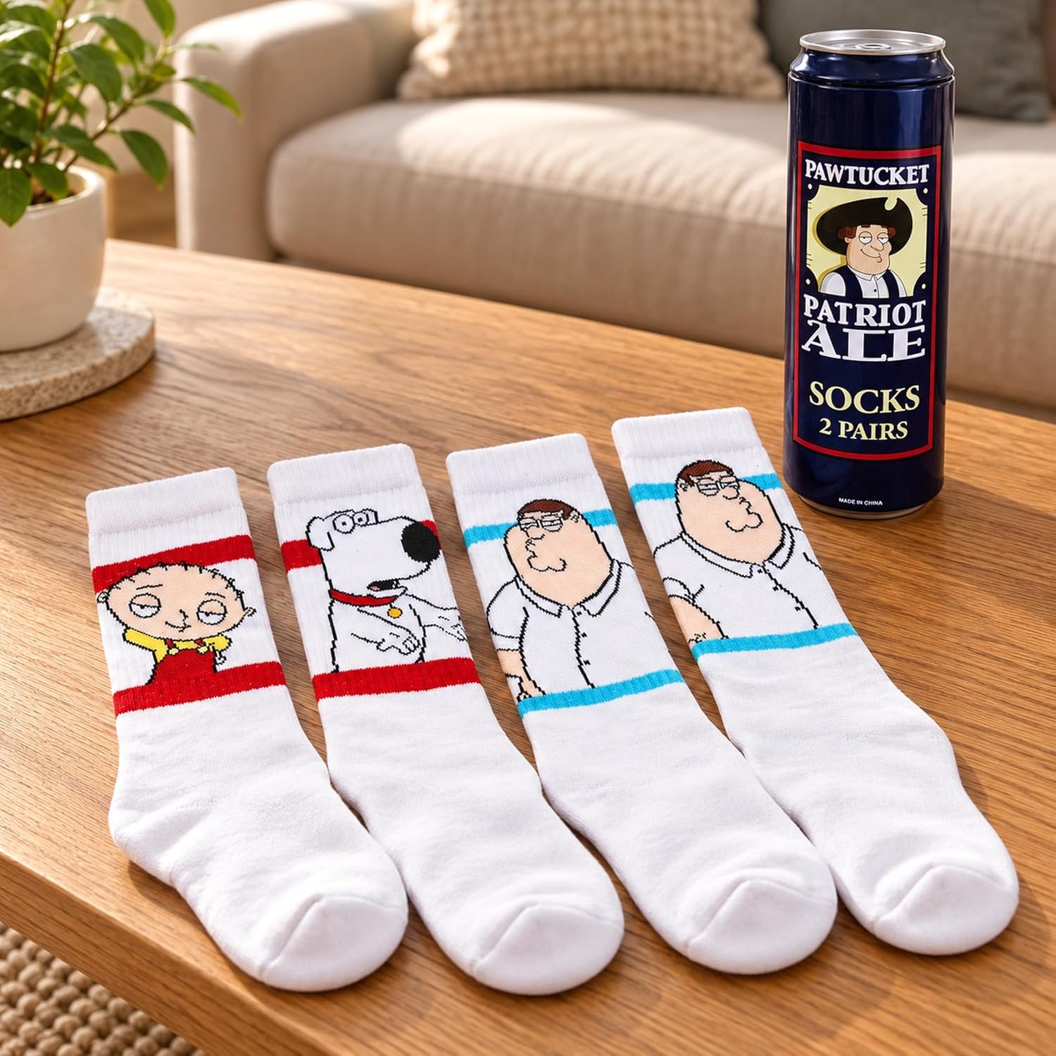 Family Guy Crew Socks, Peter Brian Stewie, 2 Pairs, Shoe Sizes 8-12