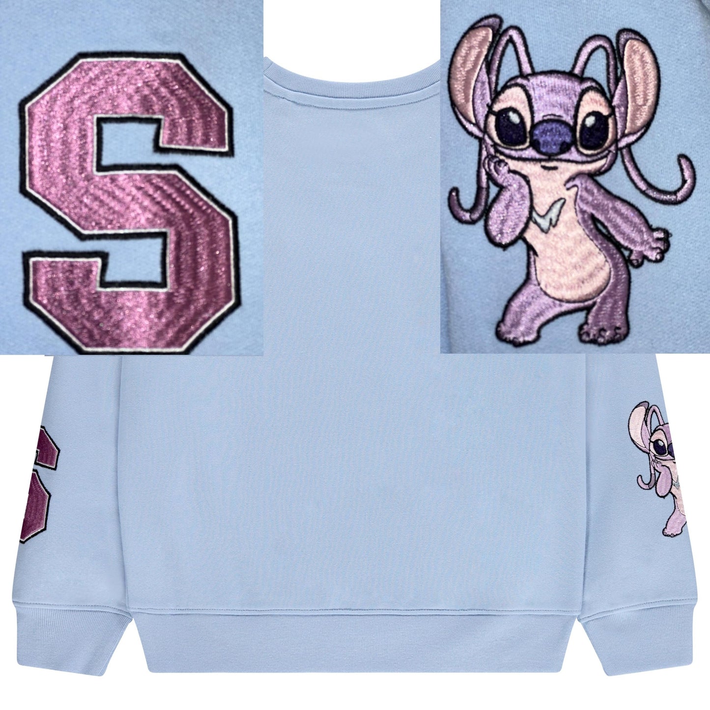 Disney Lilo & Stitch Girls Sweatshirt -Jumbo Graphic Print, Chenille patch and Embroidery Stitch Pullover Crewneck Sweatshirt- Sizes 4-16