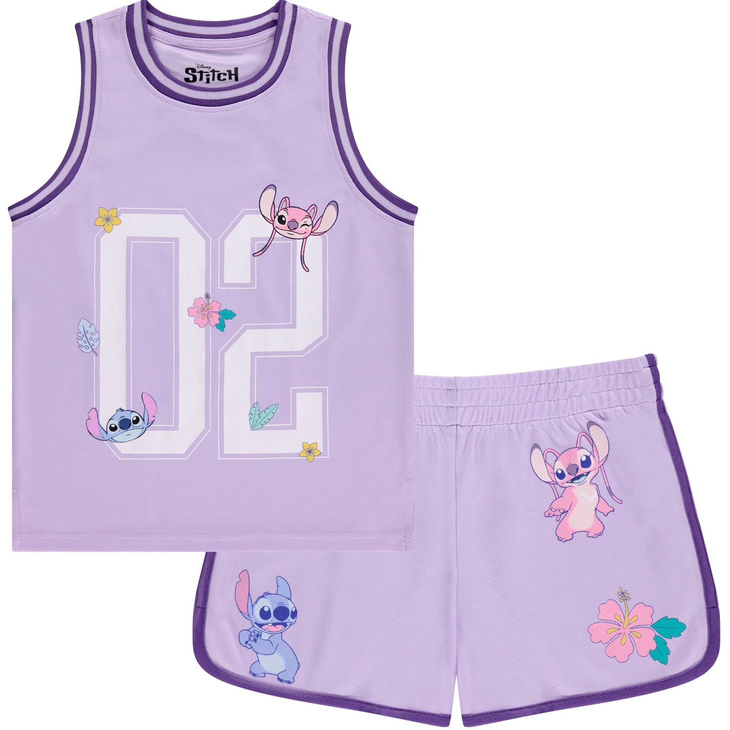 DISNEY Girls Lilo and Stitch Basketball Jersey Shirt and Shorts Set- Big Girls Sizes 7-16