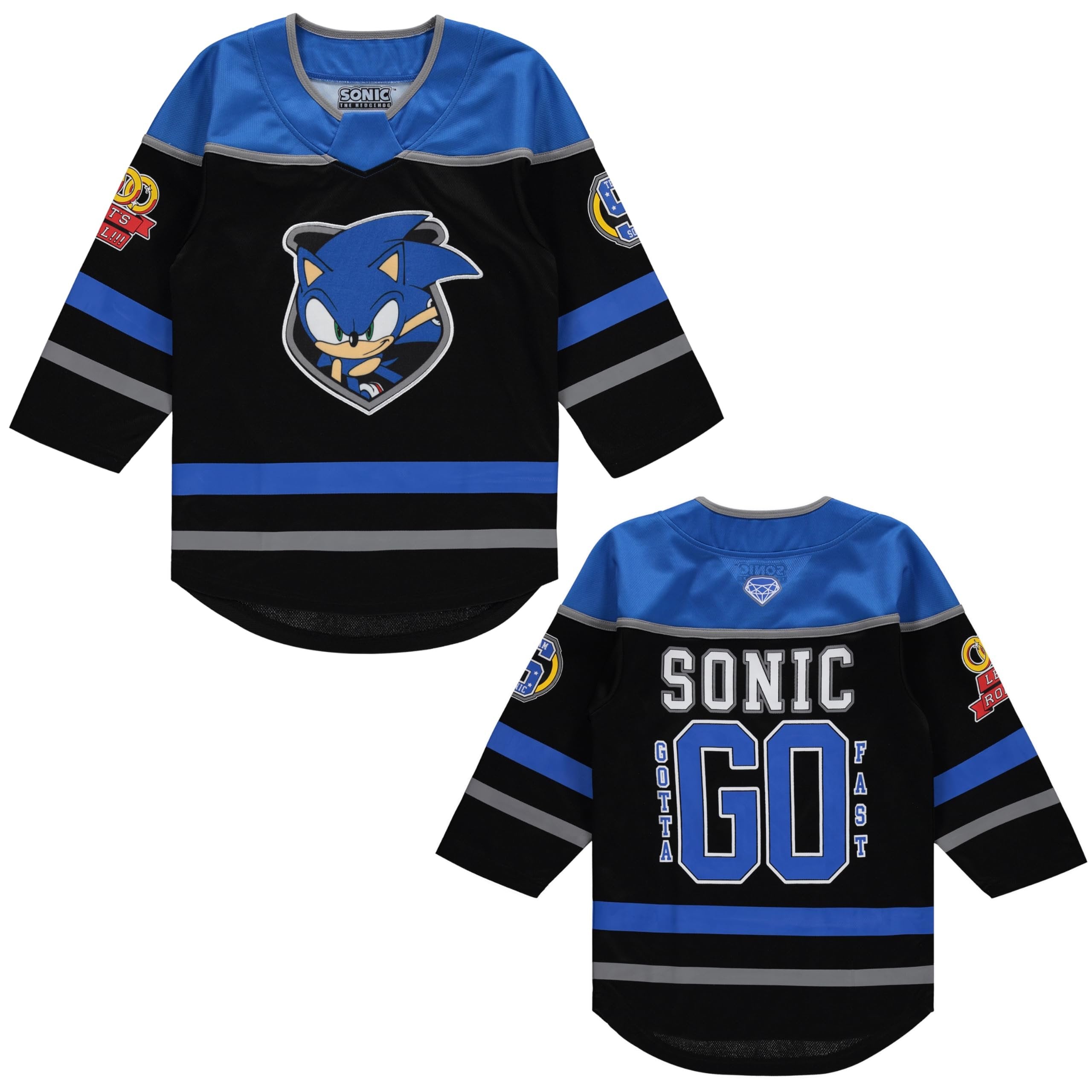 SEGA Boys' Little Sonic The Hedgehog Long Sleeve Hockey Jersey 4-20 Sizes, Black/Royal