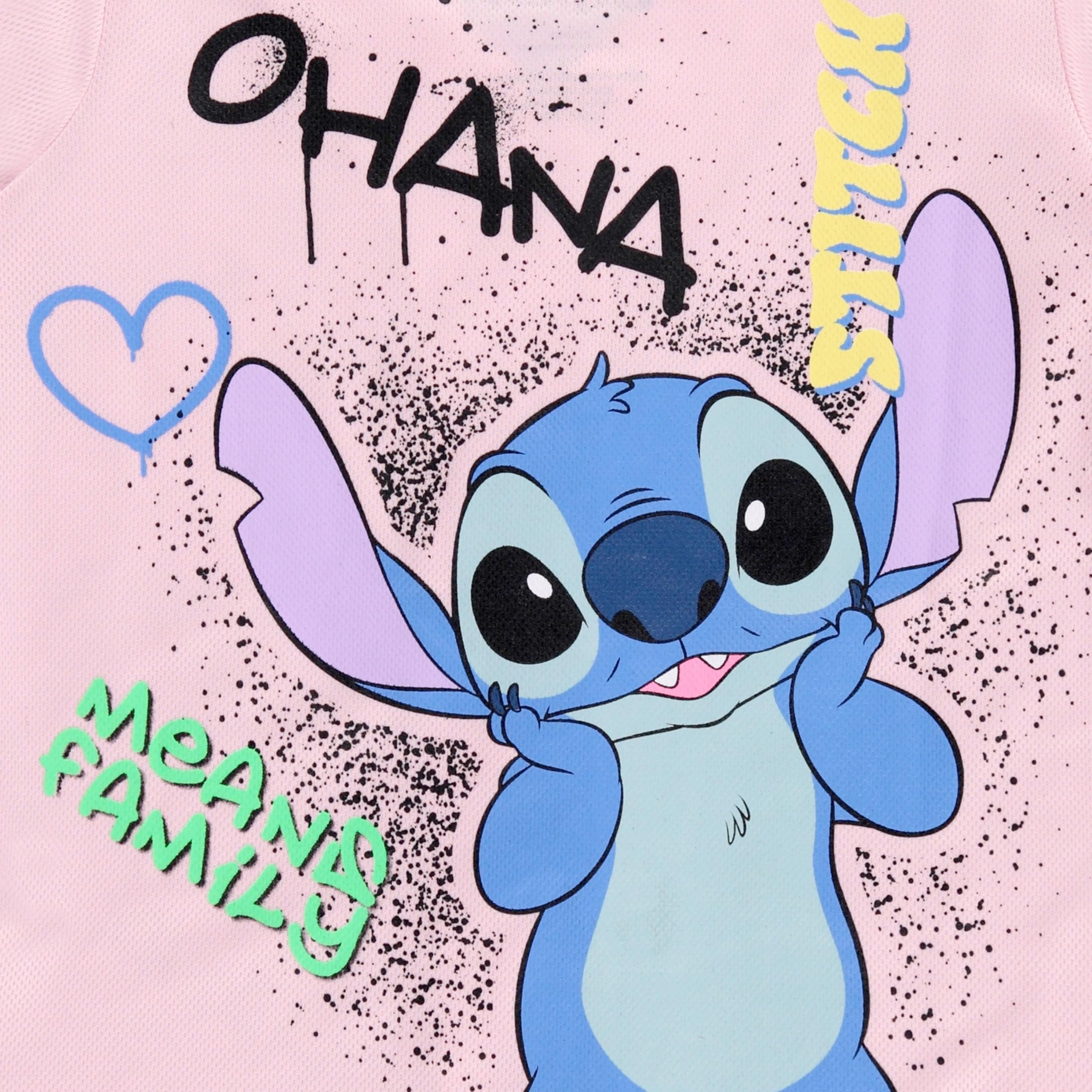 Disney Girls Baseball Jersey T-Shirt with Lilo & Stitch and Mickey Mouse- Girls Sizes 4-16 Hot Pink