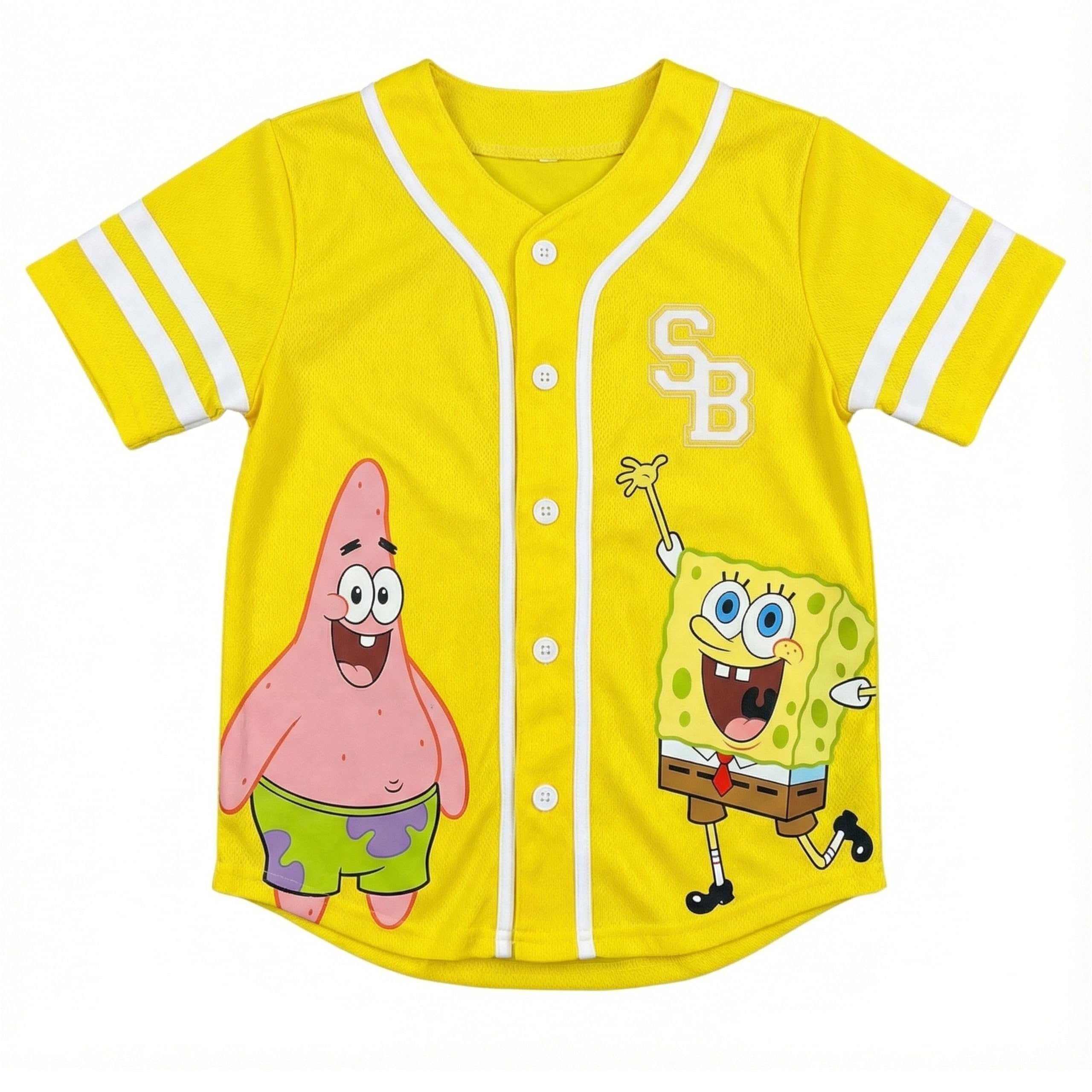 SpongeBob SquarePants & Patrick Star Kids Baseball Jersey T-Shirt, Short Sleeve Graphic Tee, Unisex 4–6X