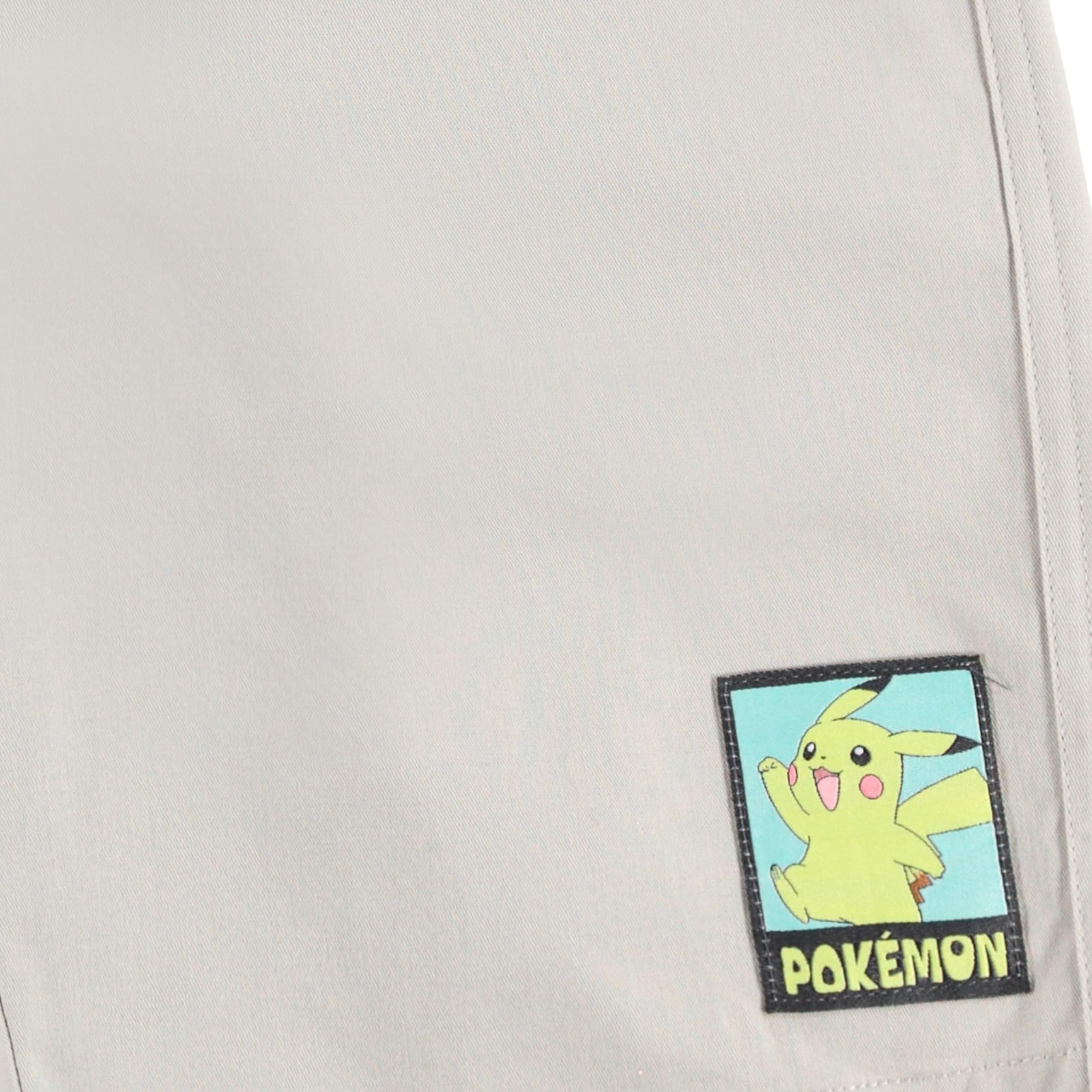 Boys’ Pokémon Pikachu Casual Woven Khaki Pull-On Shorts with Pockets, Sizes XS–M