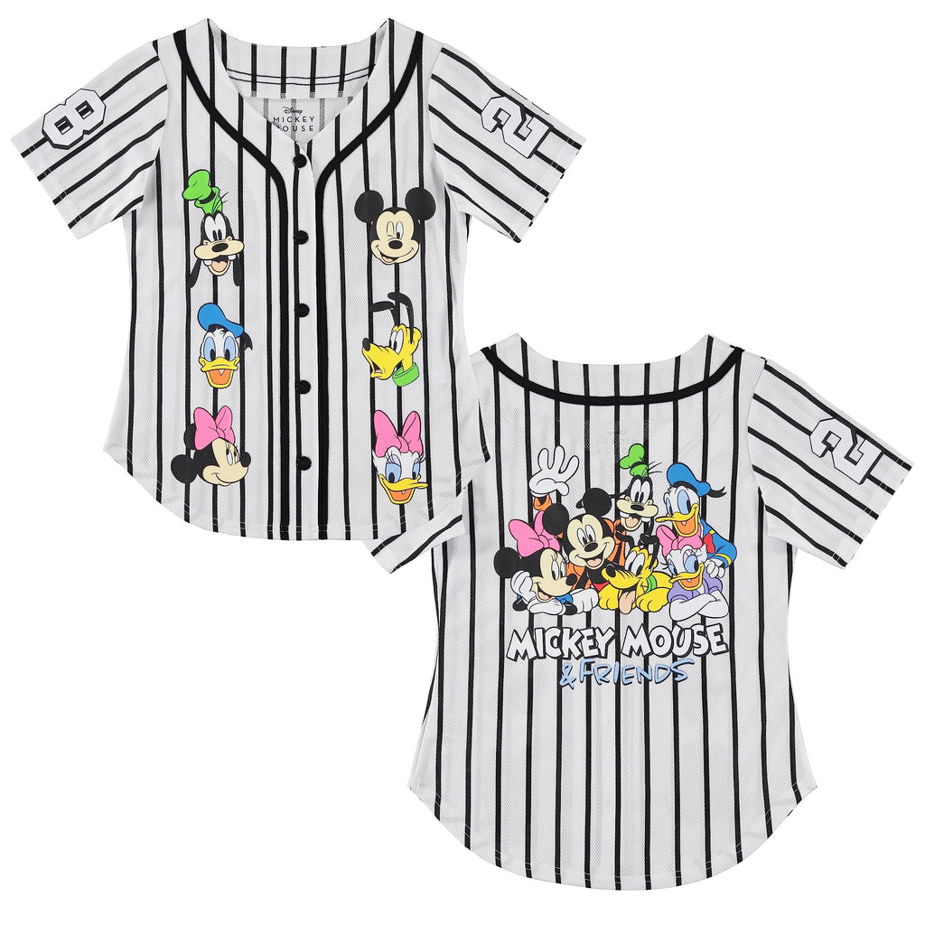 Disney Girls Baseball Jersey T-Shirt with Lilo & Stitch and Mickey Mouse- Girls Sizes 4-16 Hot Pink